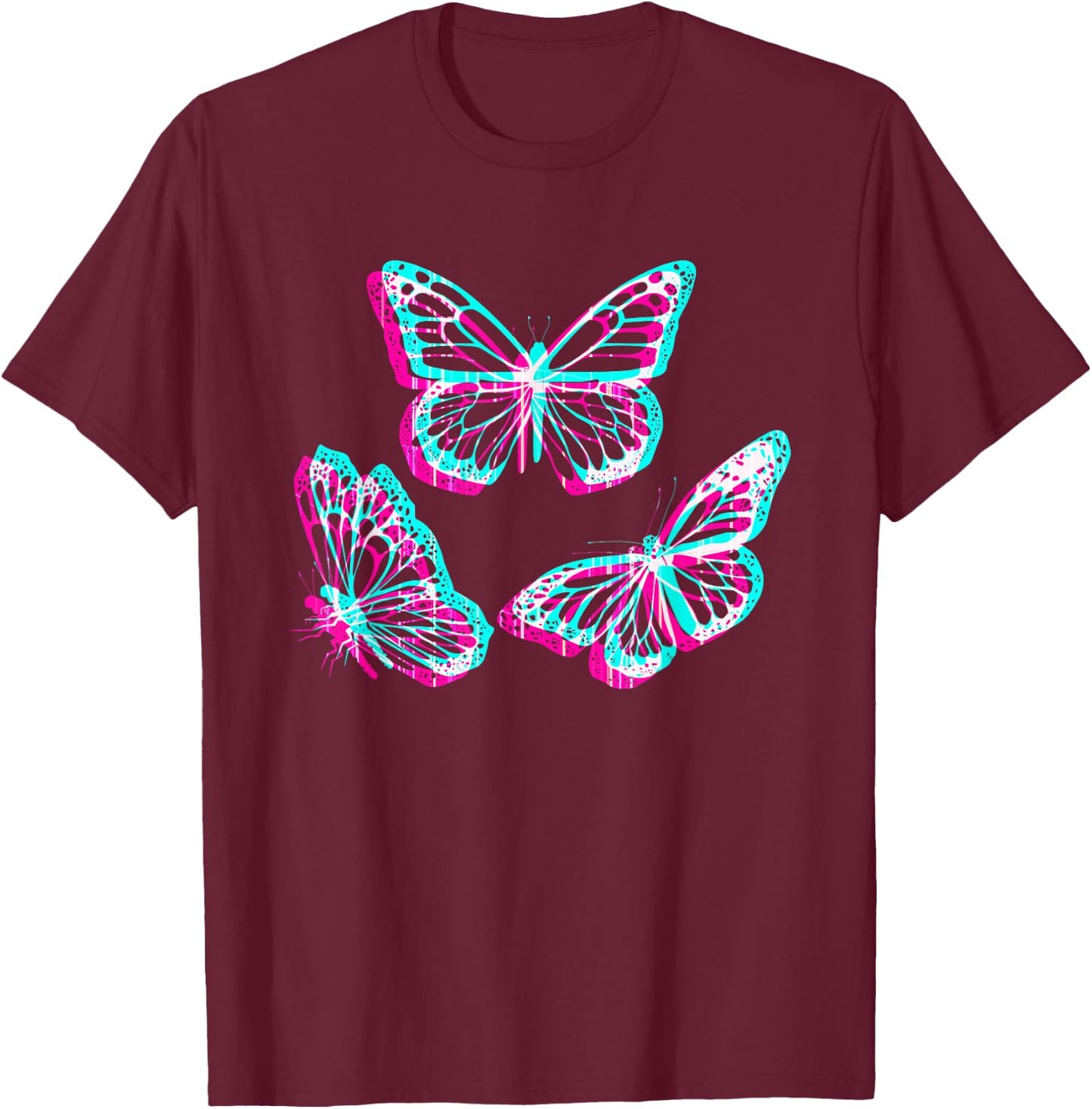 Pastel Goth Aesthetic Butterfly Glitch - 90s Butterfly T-Shirt - T-Shirt | Maroon