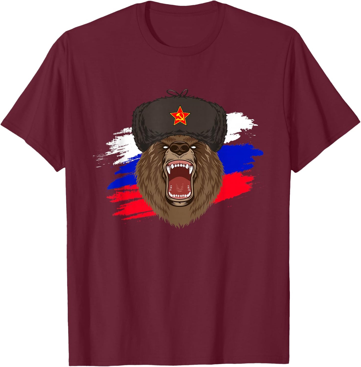 Russian Flag Russia Russian Bear T-Shirt - T-Shirt | Maroon