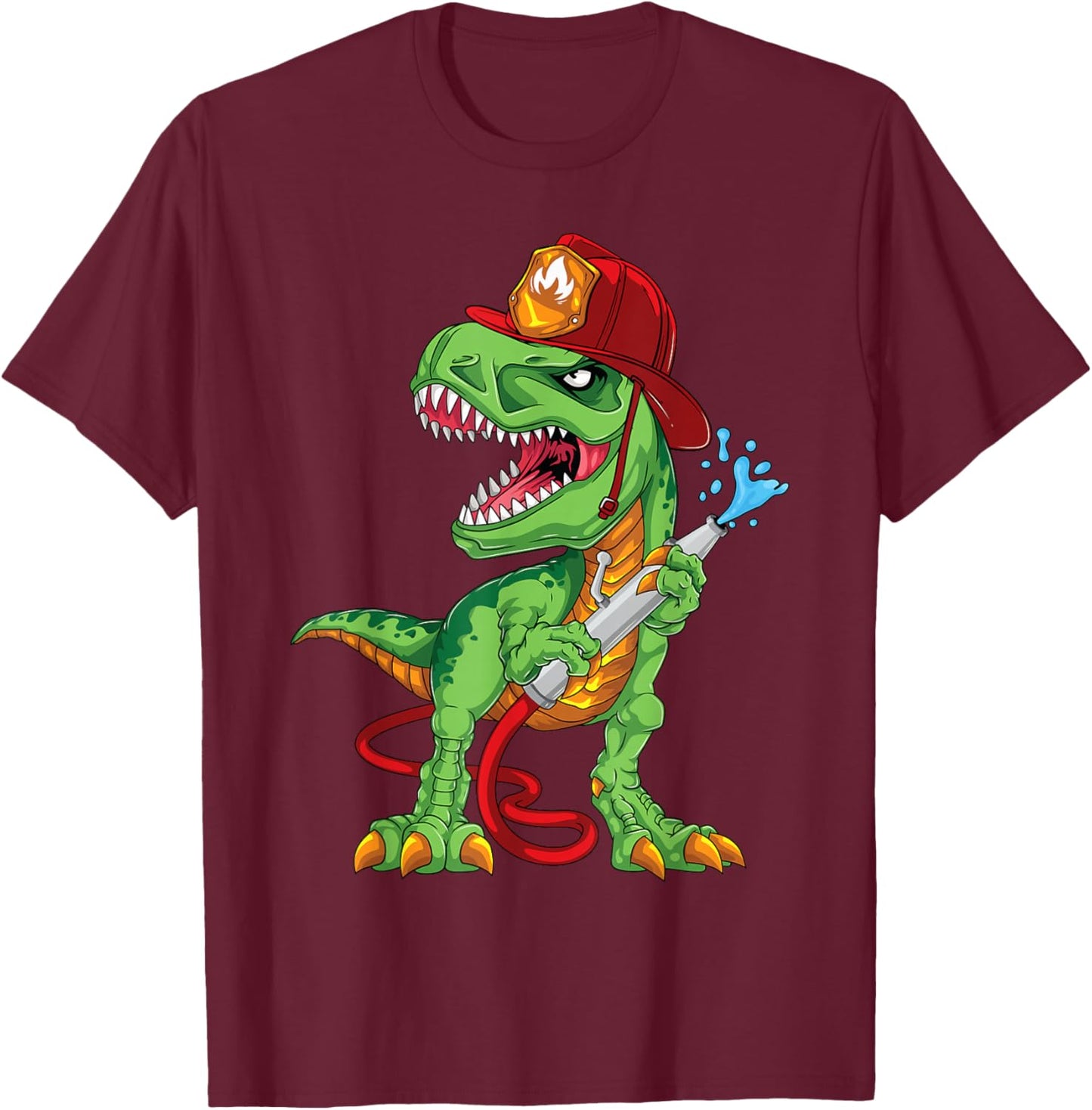 Firefighter Dinosaur T-rex Outfit For Fireman Firetruck Boys T-Shirt - T-Shirt | Maroon