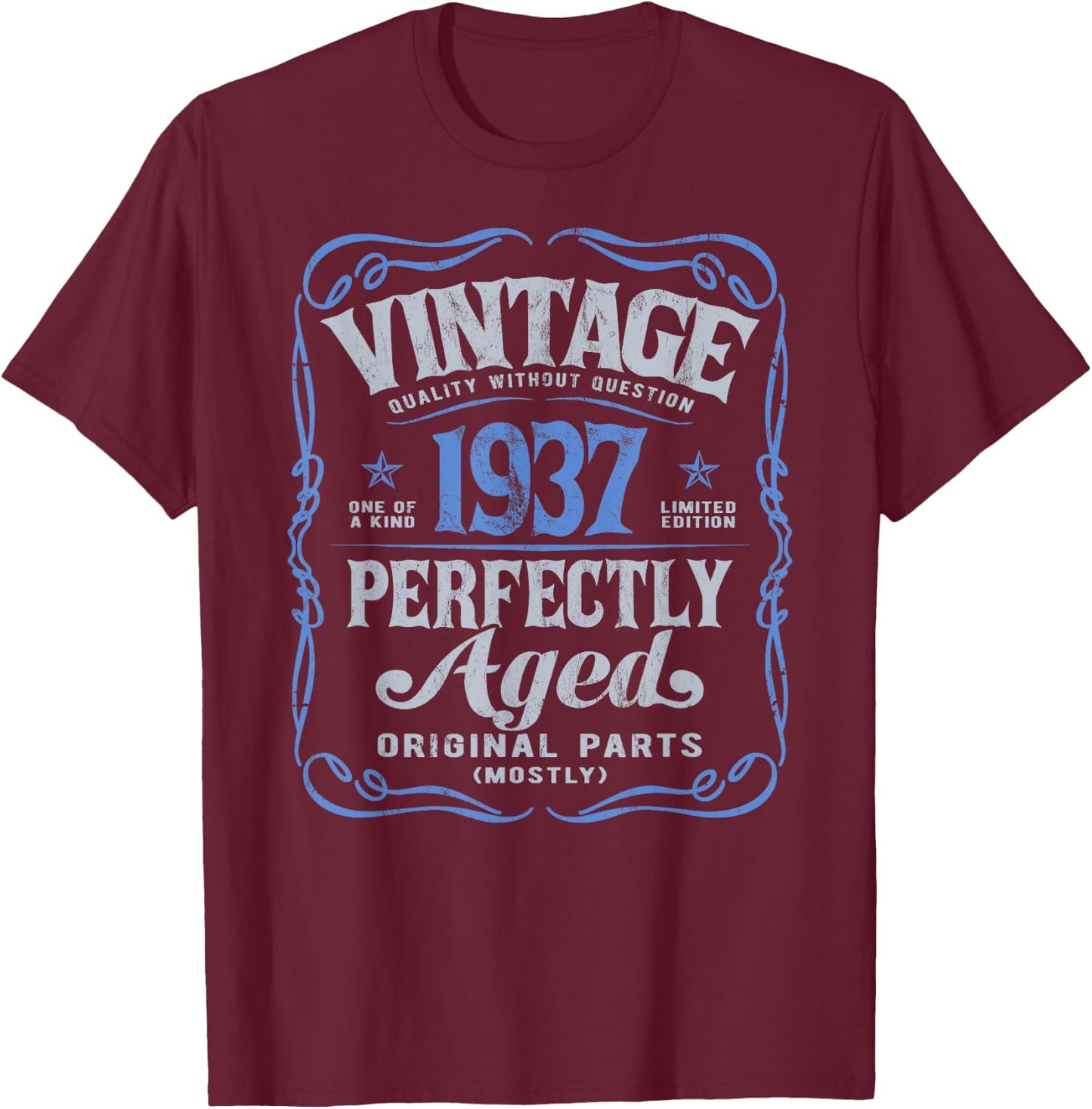 Vintage Born In 1937 Classic 88th Birthday T-Shirt - T-Shirt | Maroon