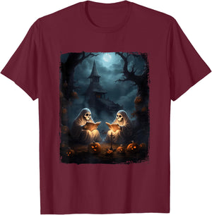 Vintage Boo Halloween Camping Reading Teacher Books Ghost T-Shirt - T-Shirt | Maroon