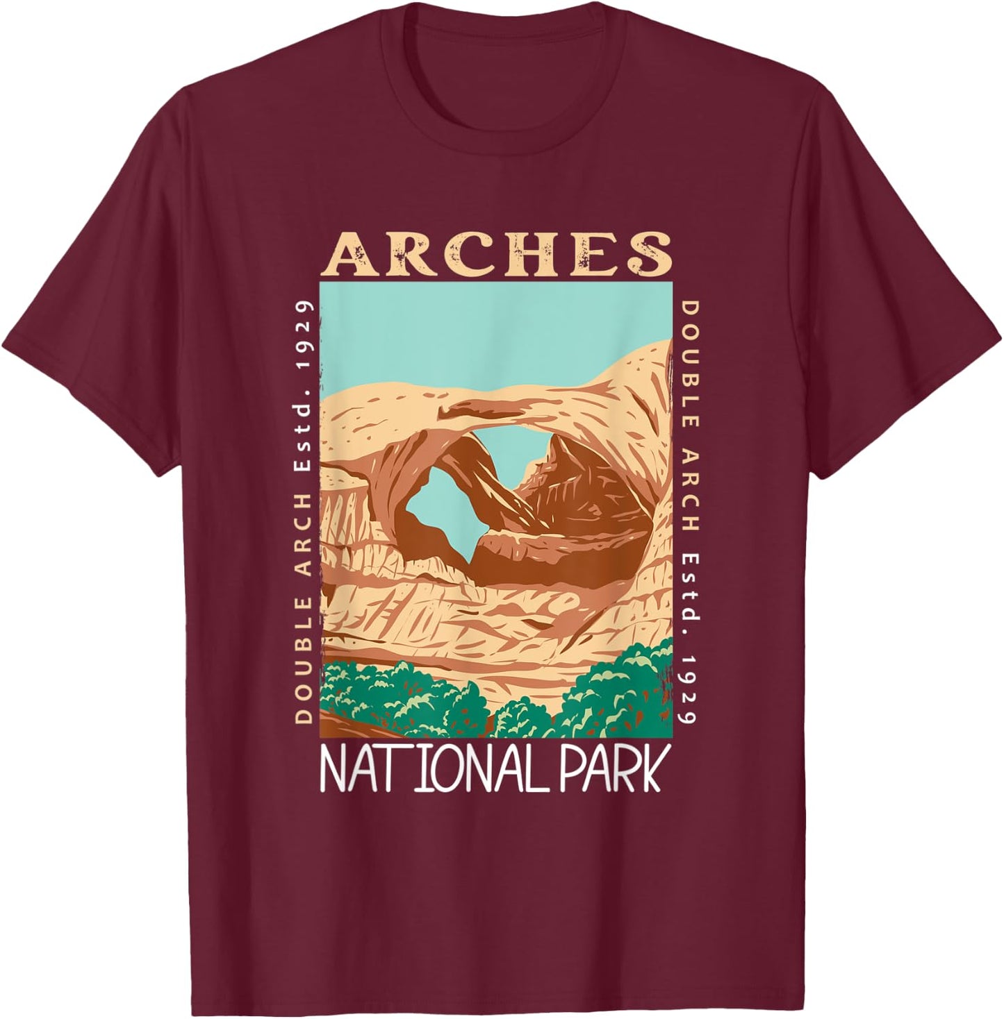 Arches National Park Double Arch Utah Vintage Distressed T-Shirt - T-Shirt | Maroon