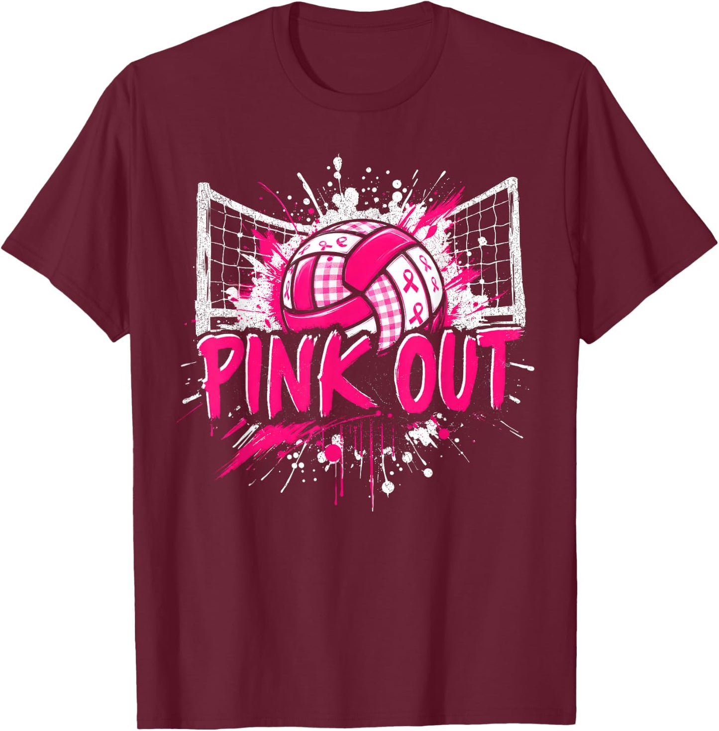 Pink Out Volleyball Breast Cancer Awareness Men Women Kid T-Shirt - T-Shirt | Maroon
