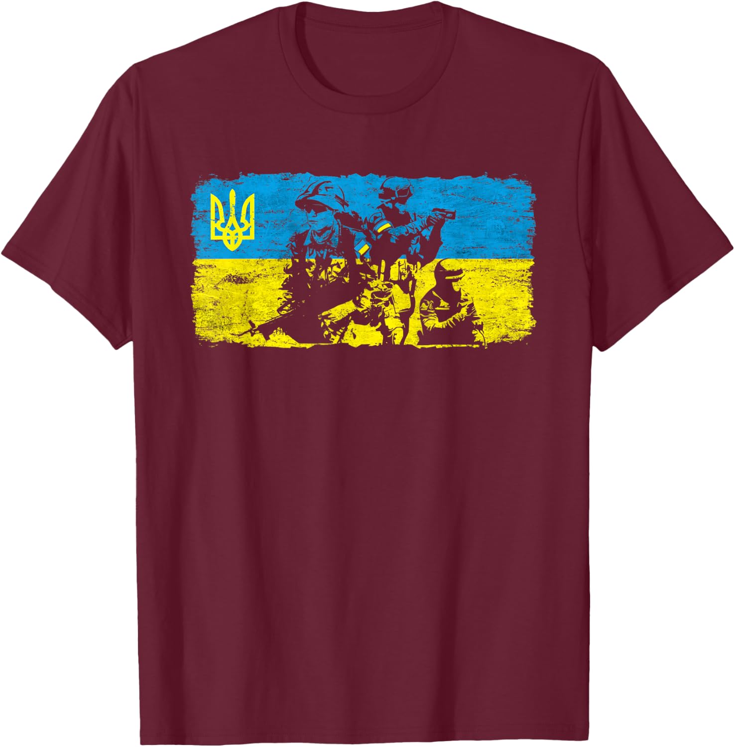 Ukrainian Army Solders Support Ukraine Flag Stand with UA T-Shirt - T-Shirt | Maroon