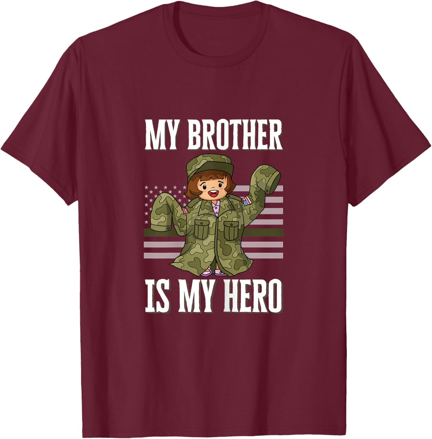 Kids My Brother Hero Thin Green Line for Daughter of Soldier T-Shirt - T-Shirt | Maroon