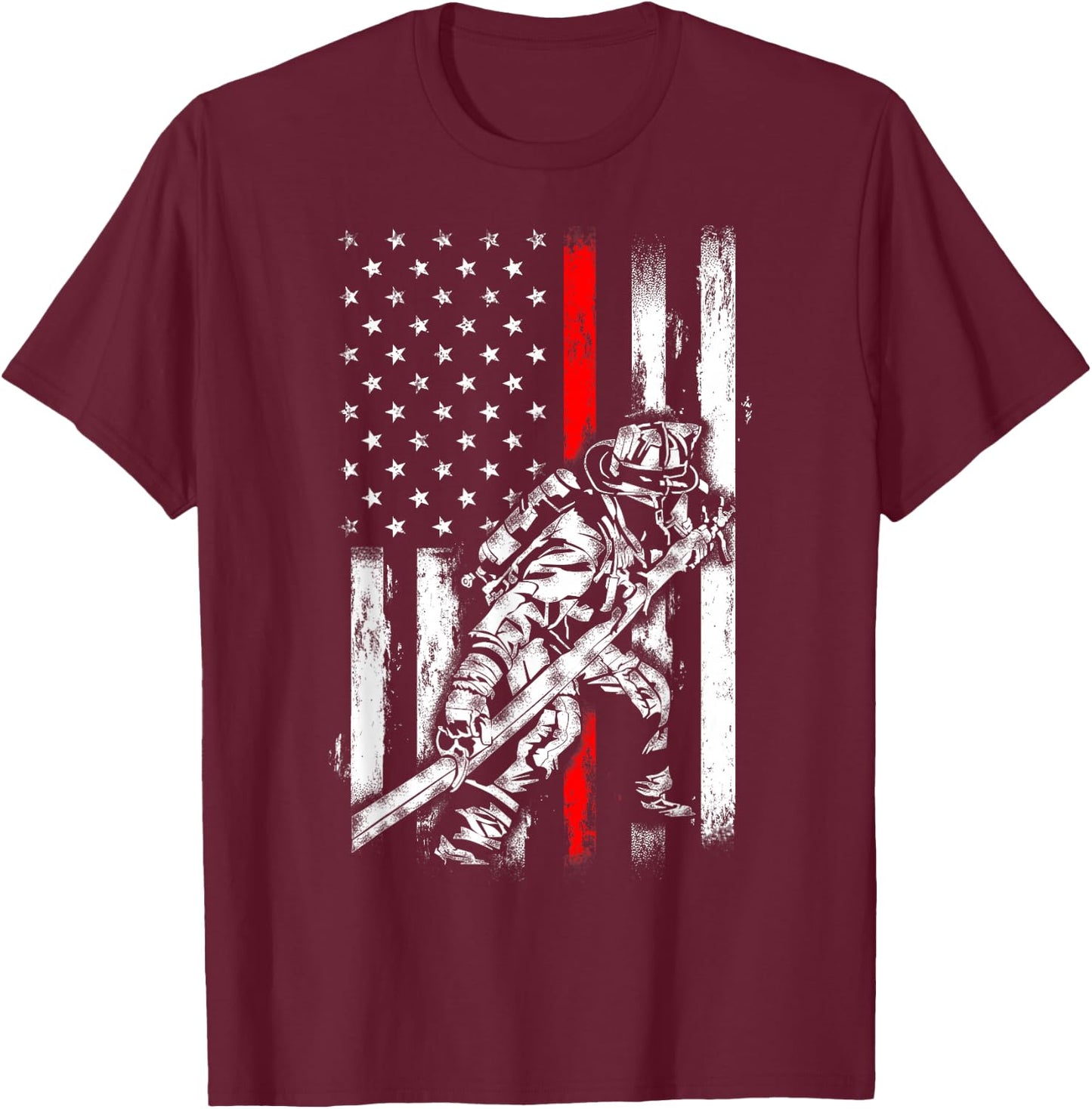 Firefighter American Flag for US Fireman T-Shirt - T-Shirt | Maroon