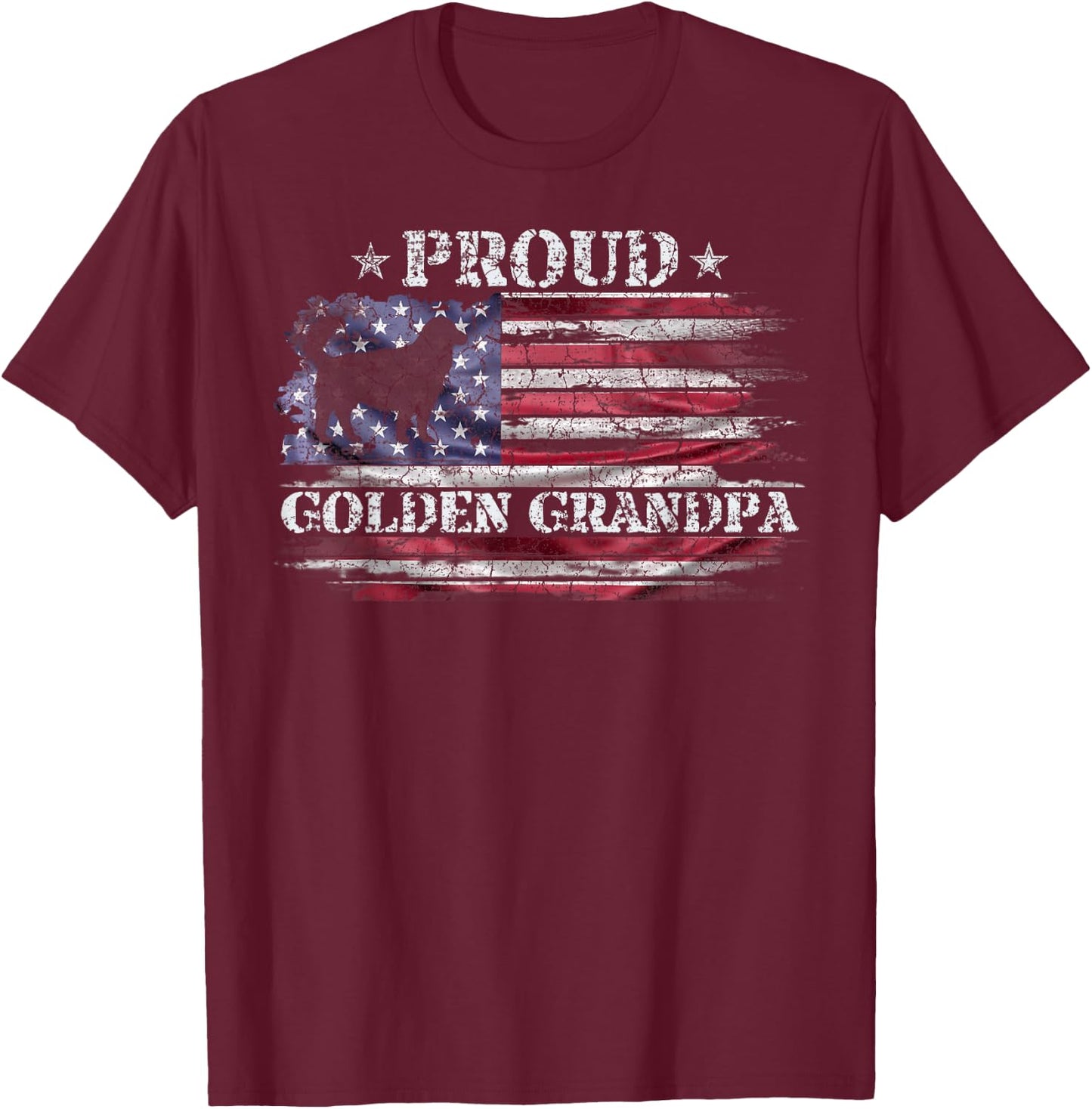 Vintage USA Flag Proud Golden Retriever Grandpa Silhouette T-Shirt - T-Shirt | Maroon