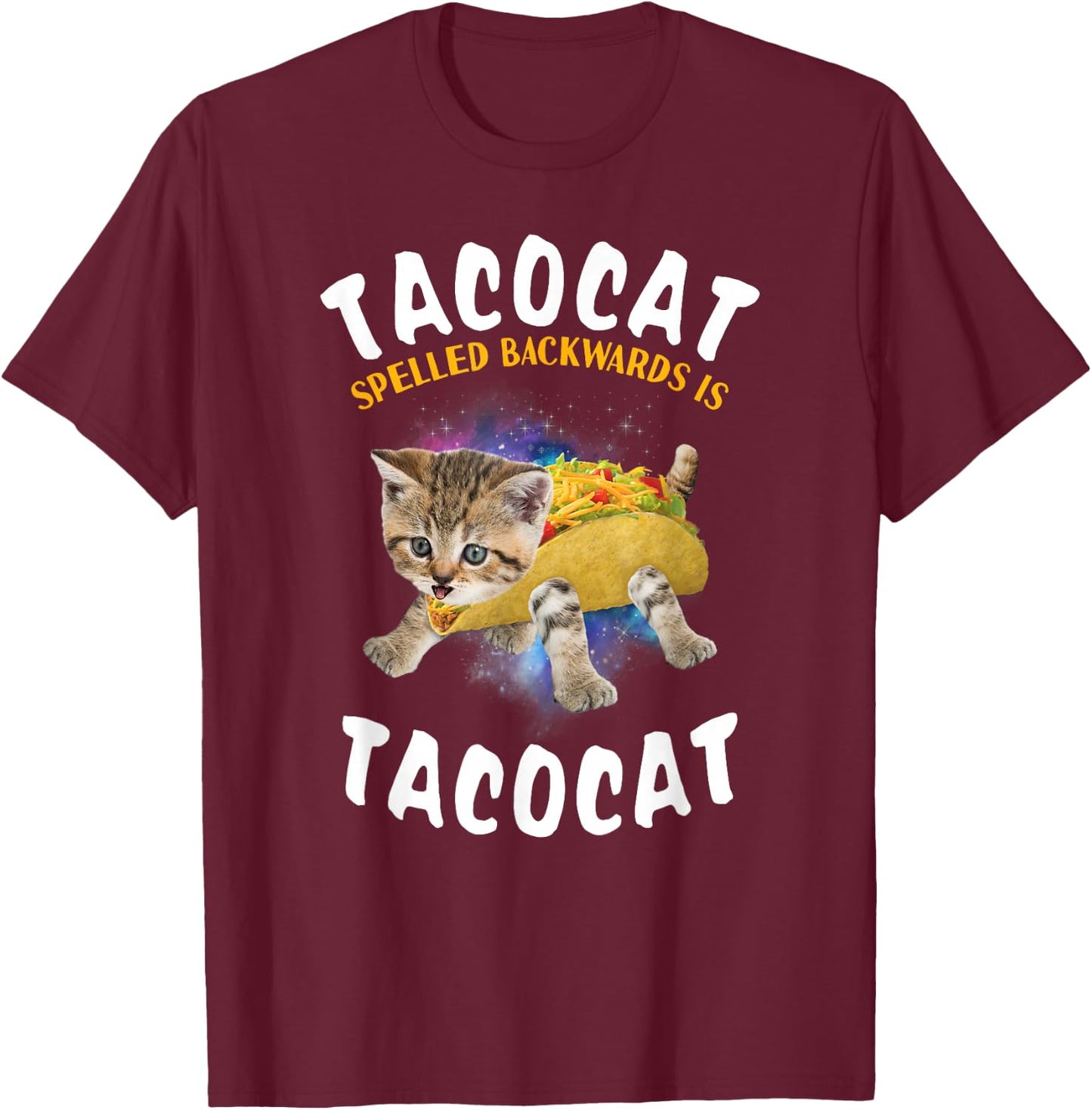 Tacocat Spelled Backward is Tacocat Cat and Taco Lover T-Shirt - T-Shirt | Maroon