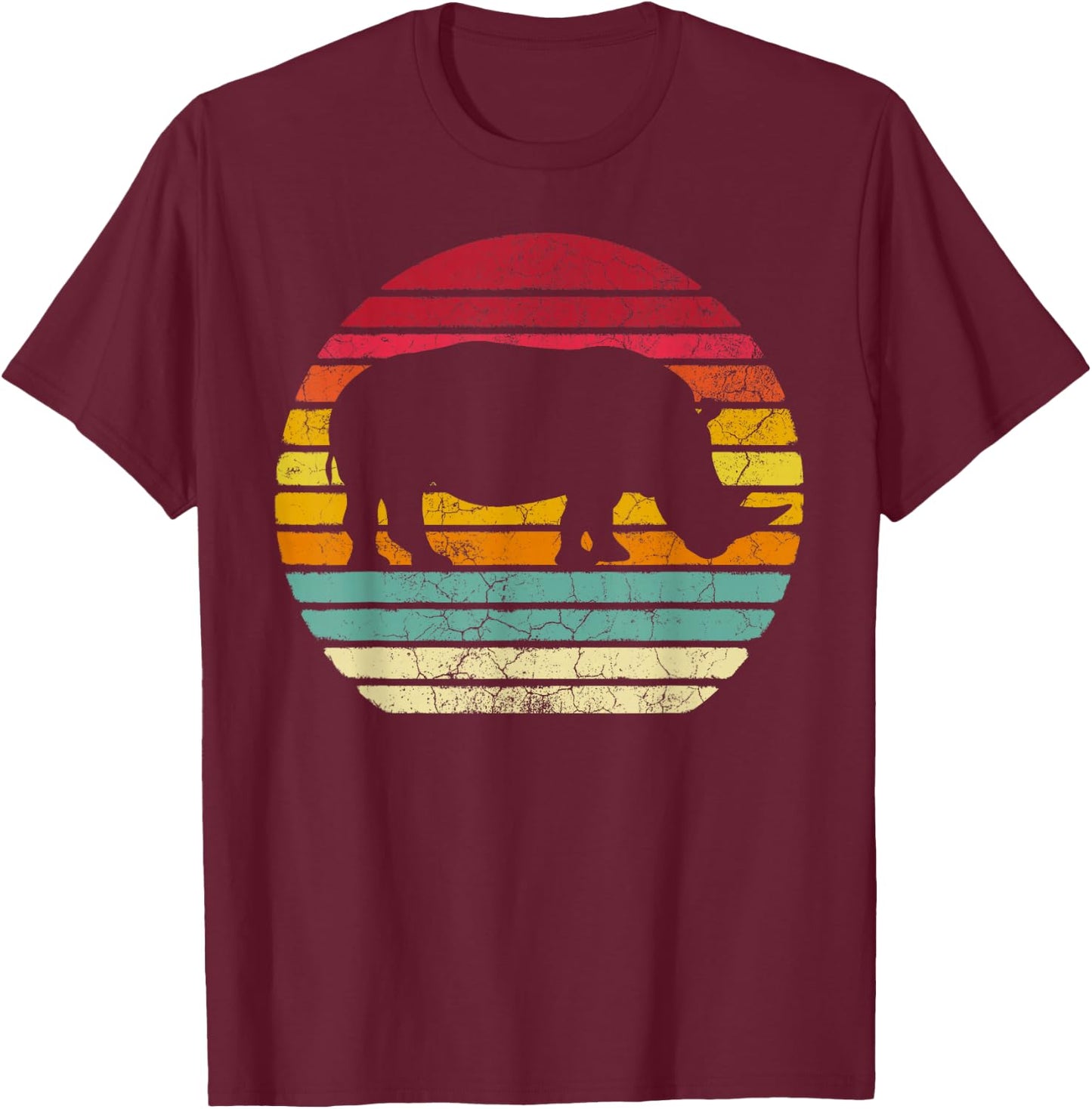 Rhino Rhinoceros - Retro Style Vintage Funny 70s 80s 90s T-Shirt - T-Shirt | Maroon