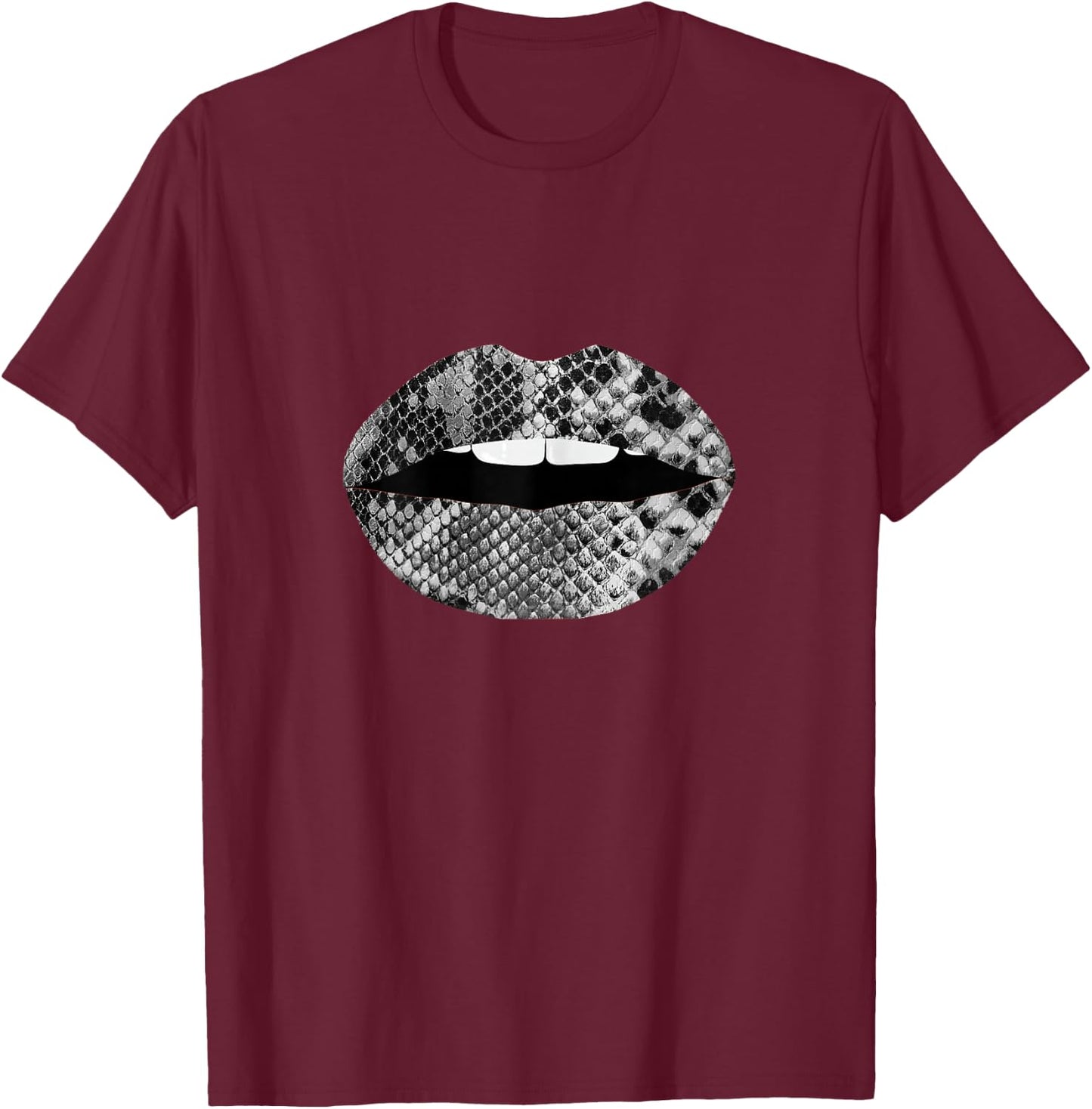 Snakeskin Lips Snakes Print Kiss Mouth T-Shirt - T-Shirt | Maroon