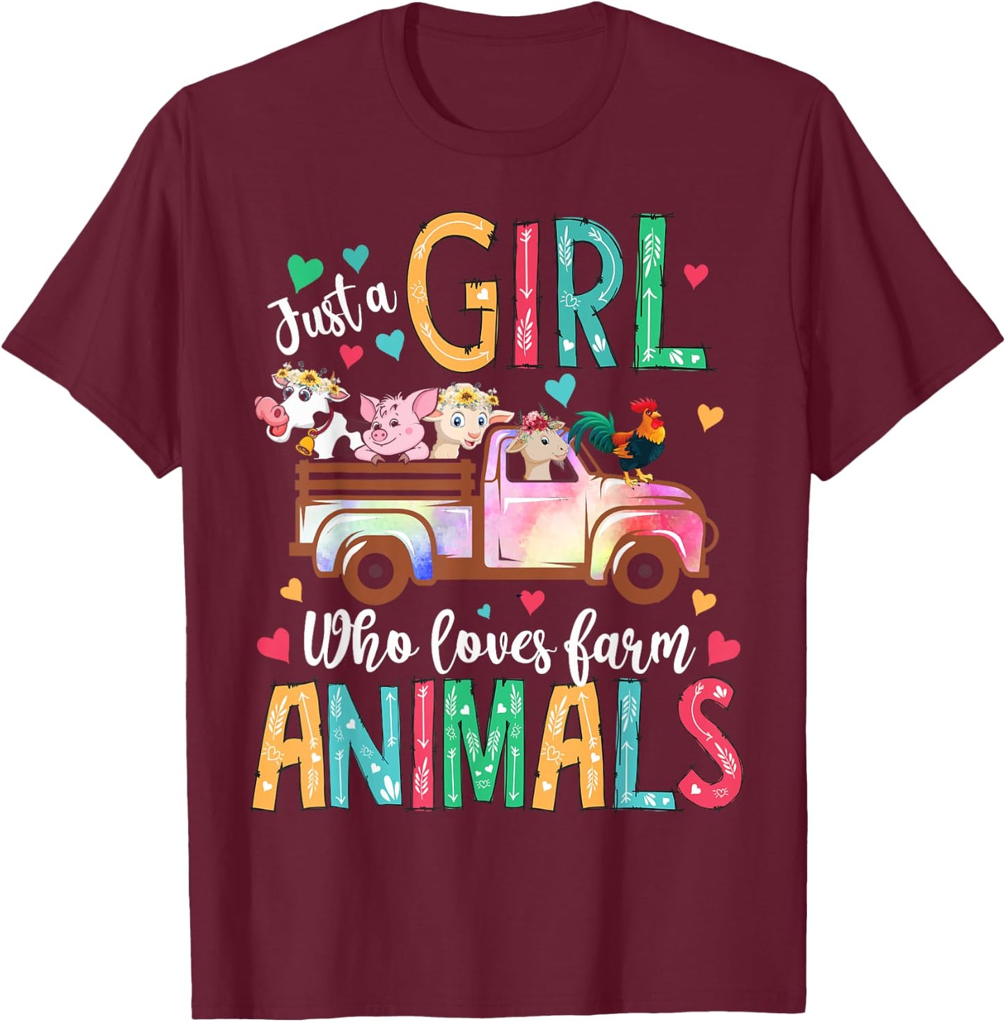 Just A Girl Who Loves Farm Animals Flower Floral Girl Farmer T-Shirt - T-Shirt | Maroon