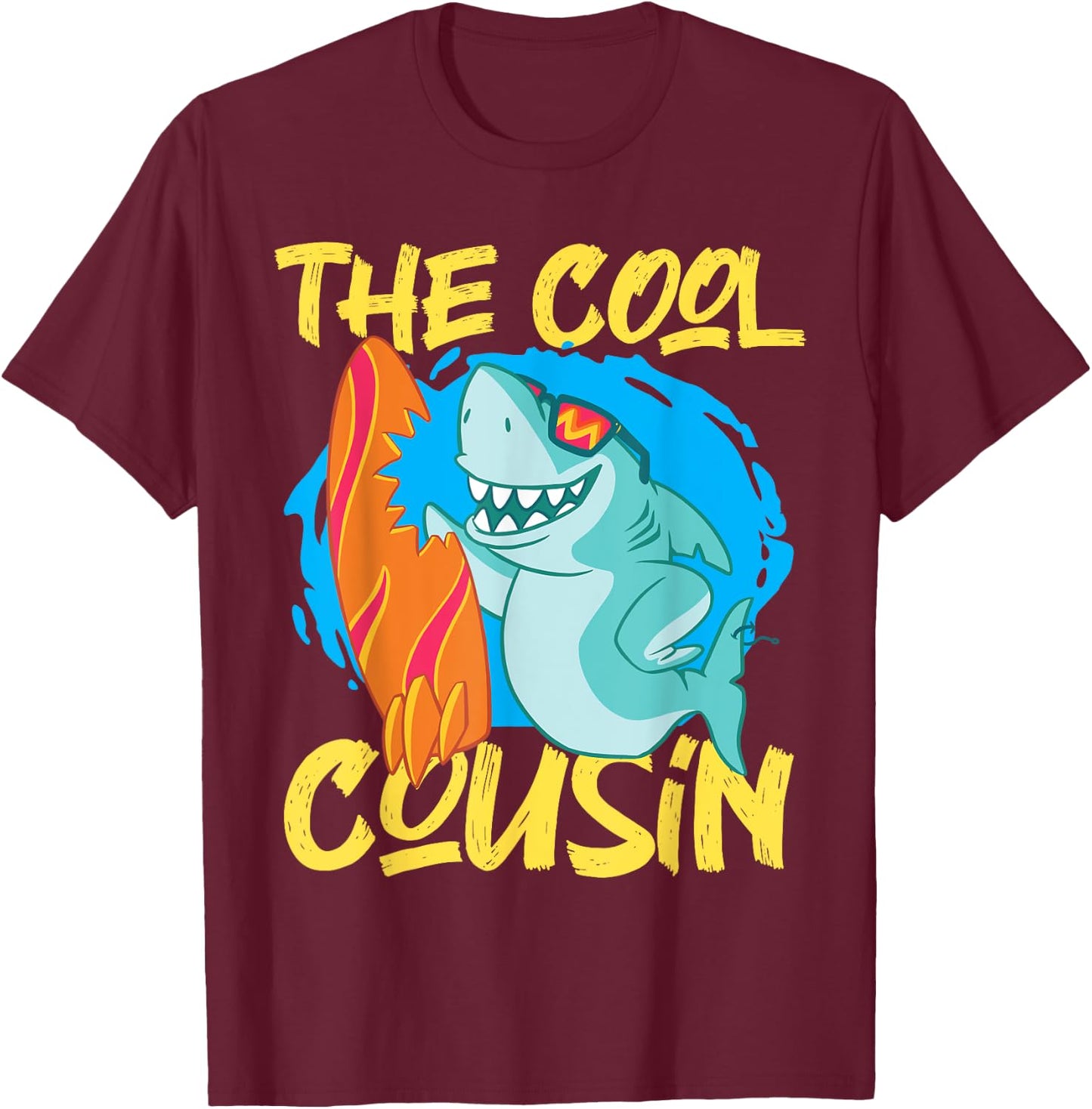 The Cool Cousin Shark With Surfboard T-Shirt - T-Shirt | Maroon