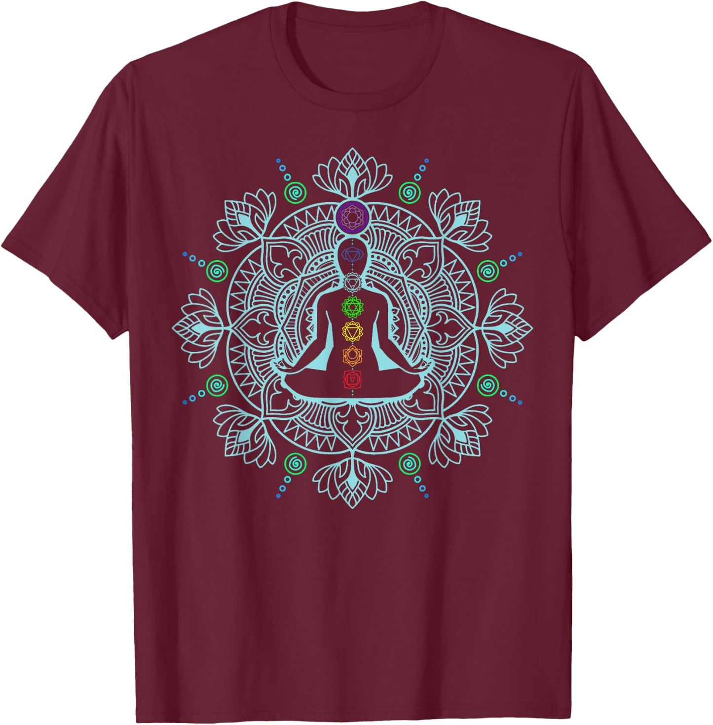 Colors of the Chakras Sacred Yoga Buddha Chakra T-Shirt - T-Shirt | Maroon