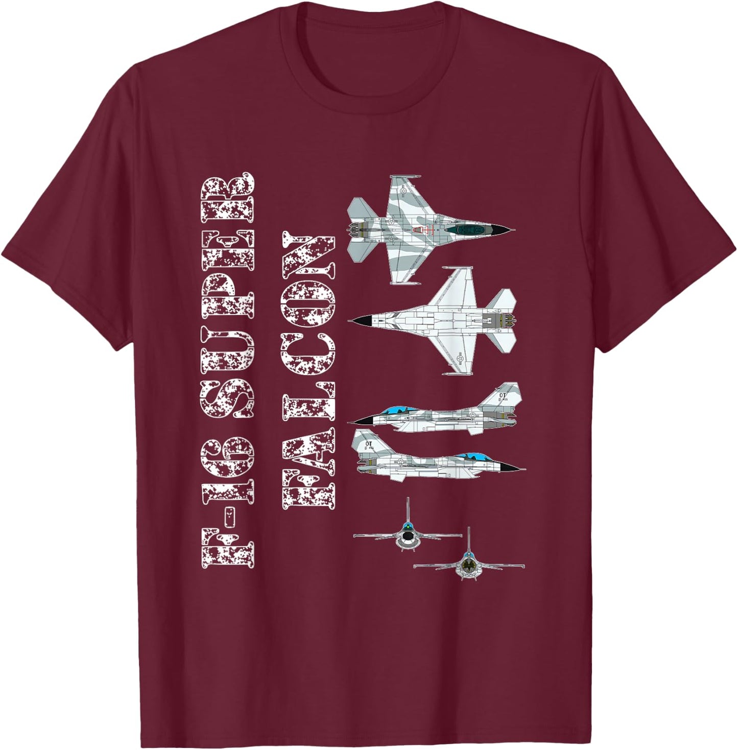 F16 Jet Aircraft Fighter Jet Blueprint Design F-16 T-Shirt - T-Shirt | Maroon