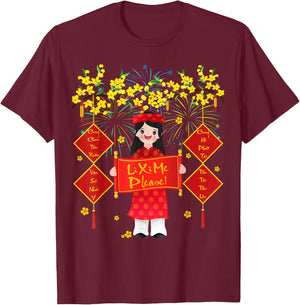 Cute Vietnamese Lunar New Year Horse Kids Girls Lucky Money T-Shirt - T-Shirt | Maroon