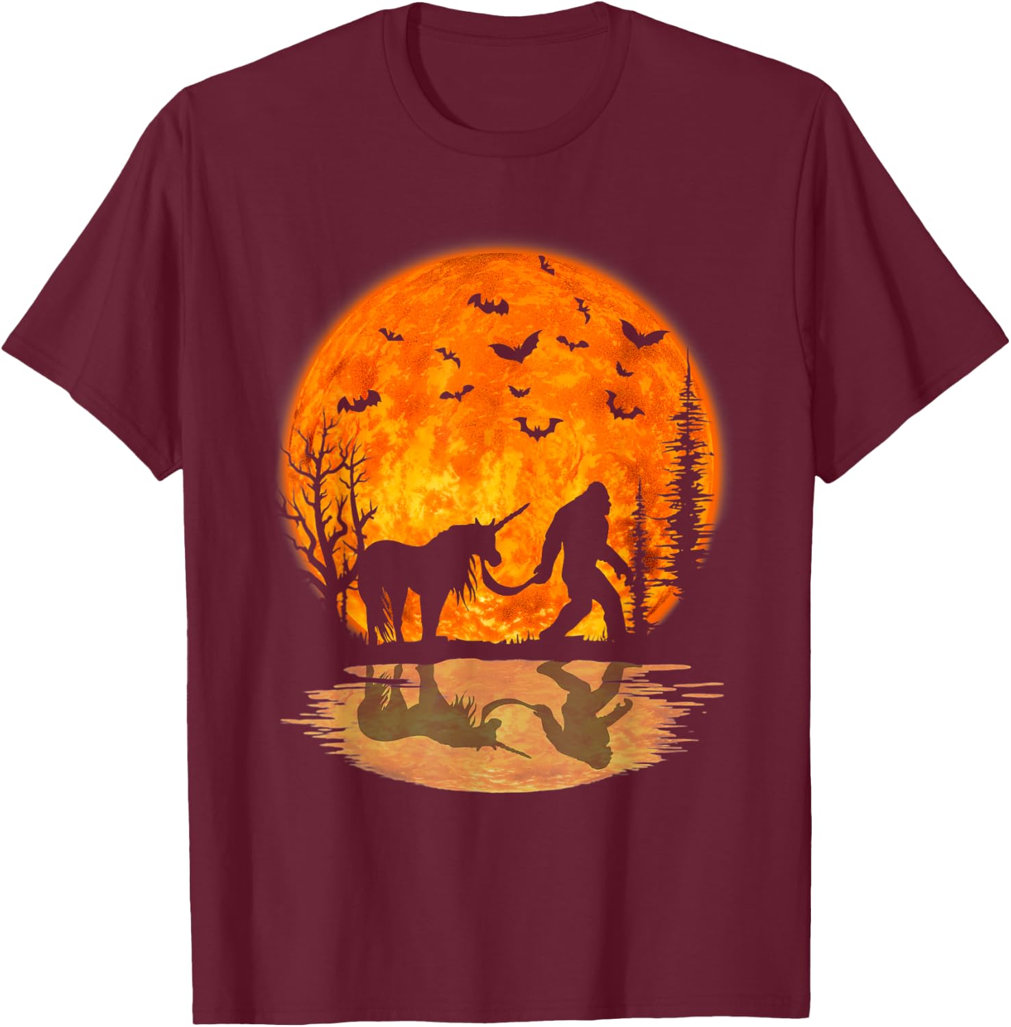 Bigfoot Walking Unicorn Funny Sasquatch Unicorn Halloween T-Shirt - T-Shirt | Maroon