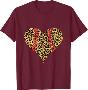 Baseball heart Leopard print softball Mom T-Shirt - T-Shirt | Maroon