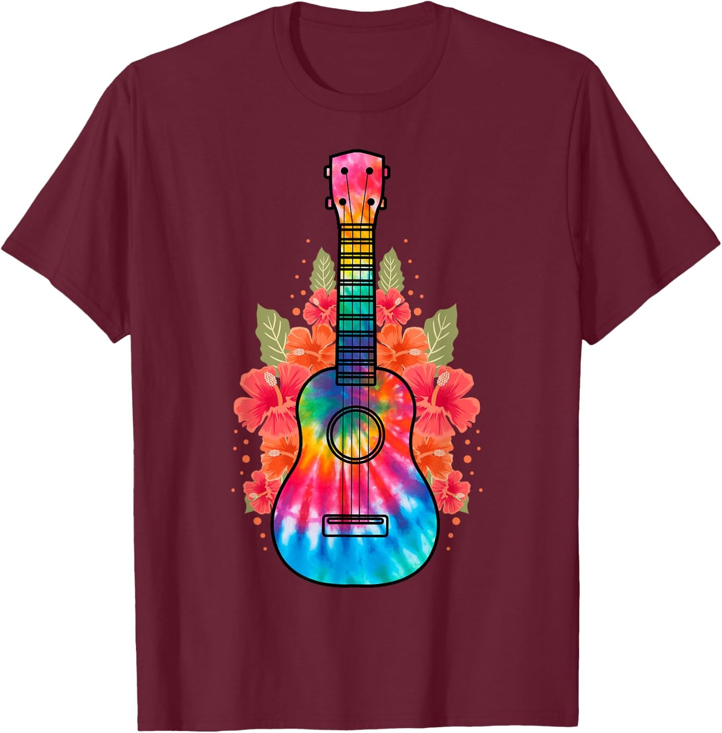 Hawaii Uke Flower Ukulele Guitar T-Shirt - T-Shirt | Maroon