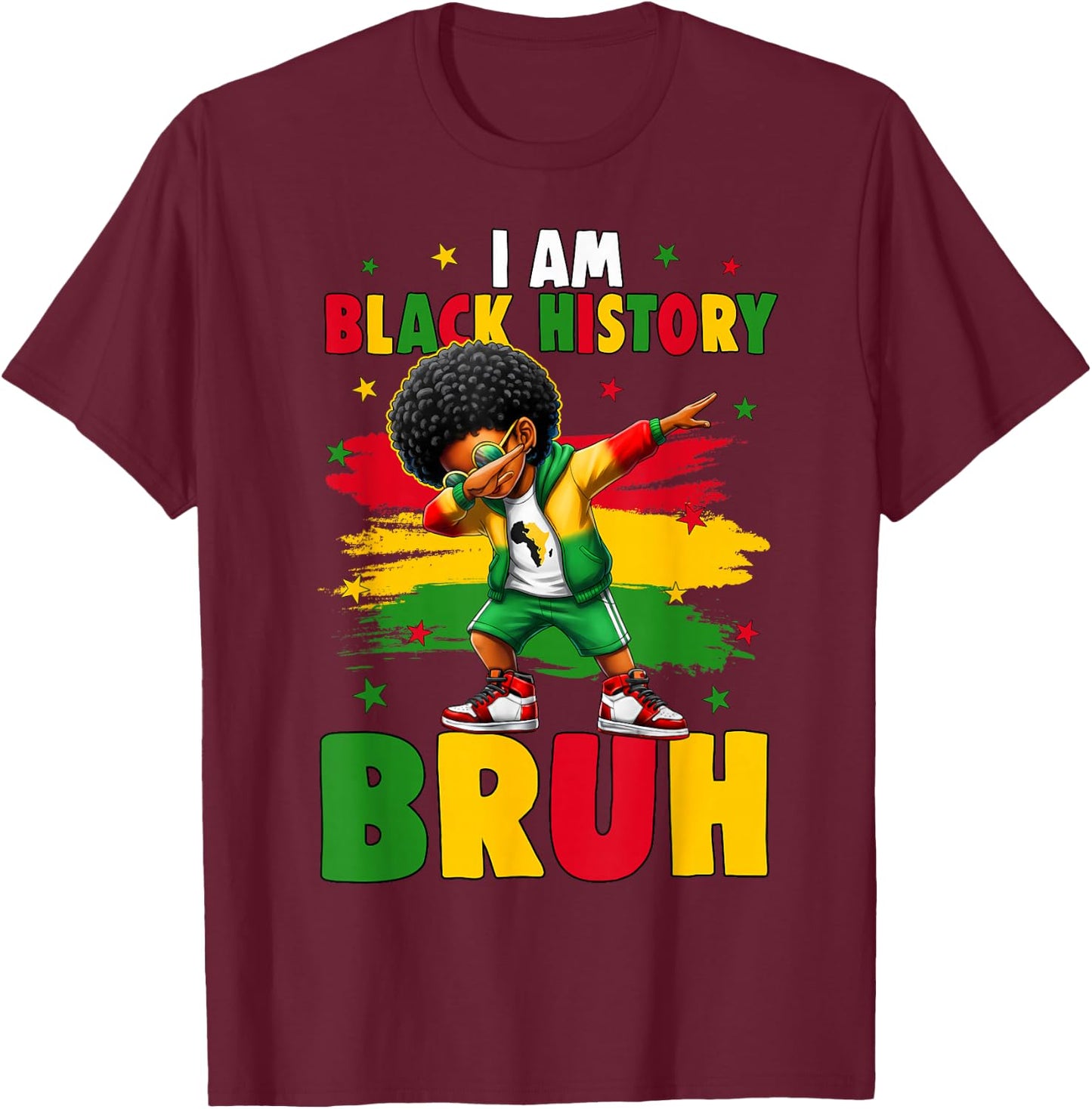 I Am Black History Bruh Dabbing Kid Black History Month Boys T-Shirt - T-Shirt | Maroon