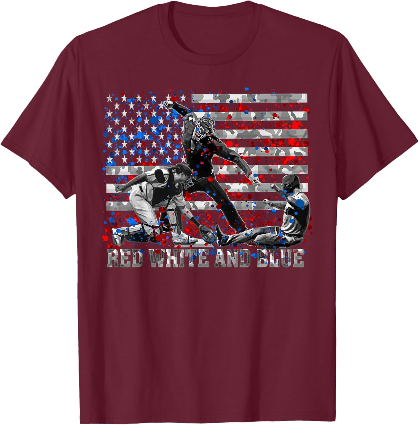 American Flag Patriotic Funny Baseball Umpire Blue Gift T-Shirt - T-Shirt | Maroon