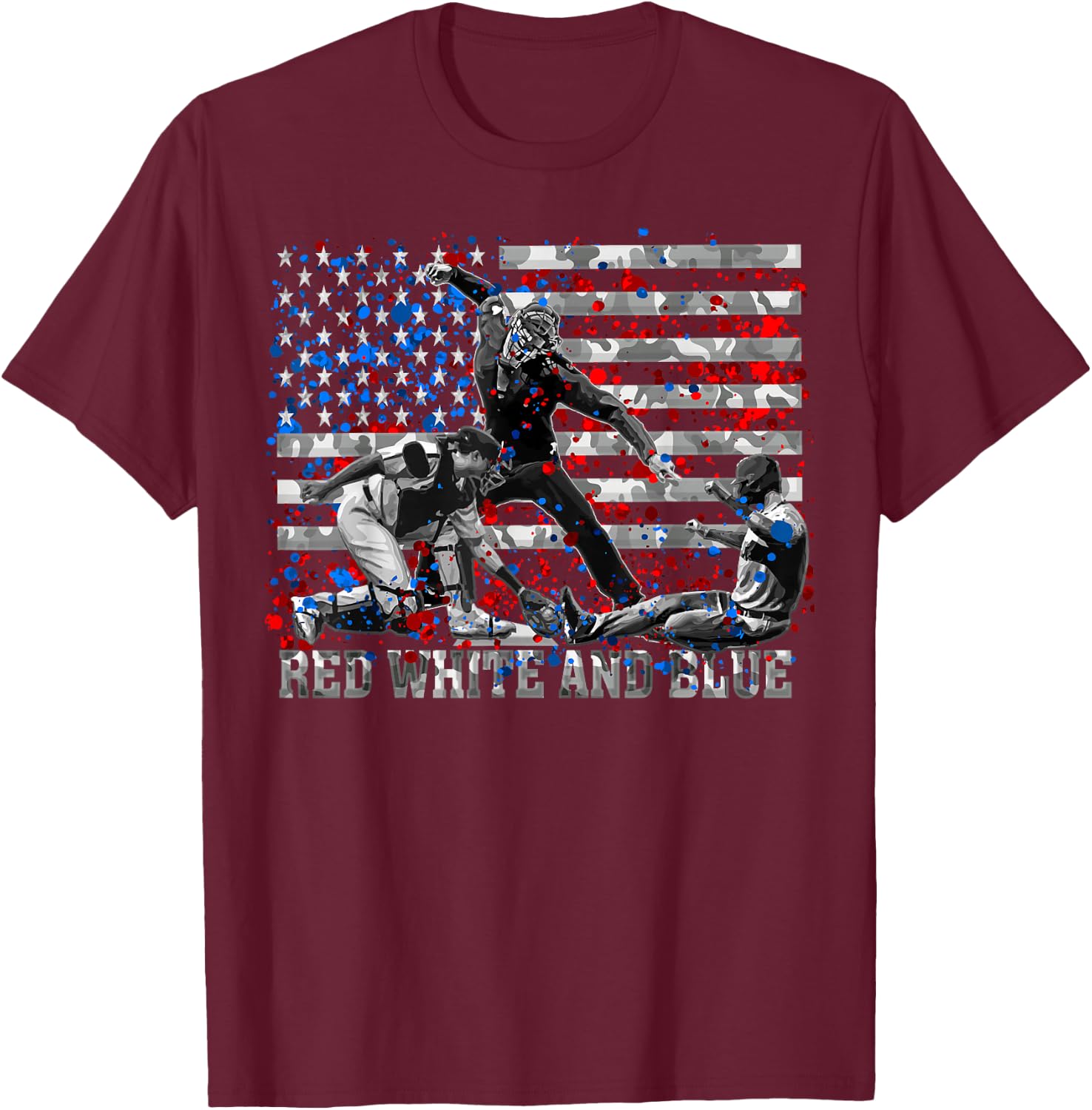 American Flag Patriotic Funny Baseball Umpire Blue Gift T-Shirt - T-Shirt | Maroon