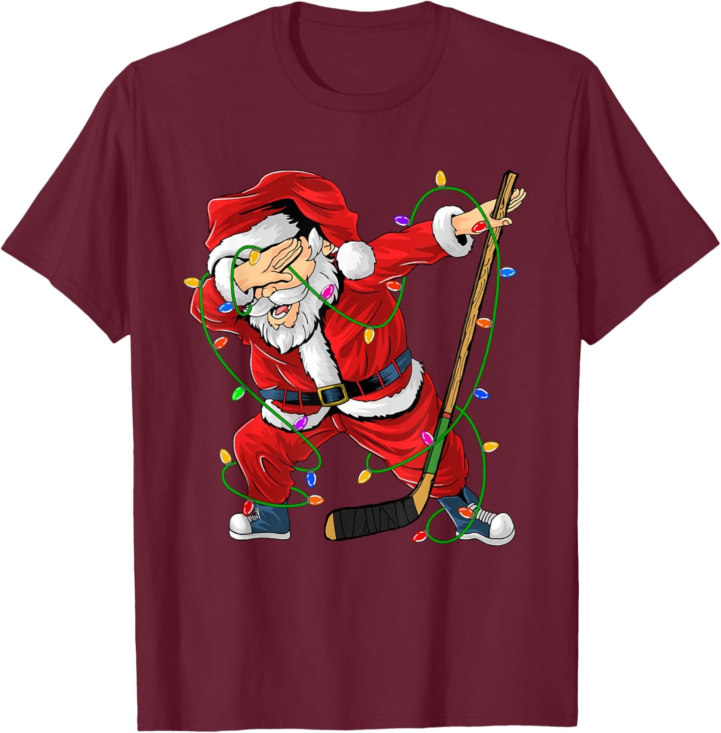 Merry Christmas Ice Hockey Dabbing Santa Claus Hockey Player T-Shirt - T-Shirt | Maroon
