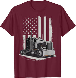 Trucker USA American Flag Truck Driver Patriotic 4th Of July T-Shirt - T-Shirt | Maroon