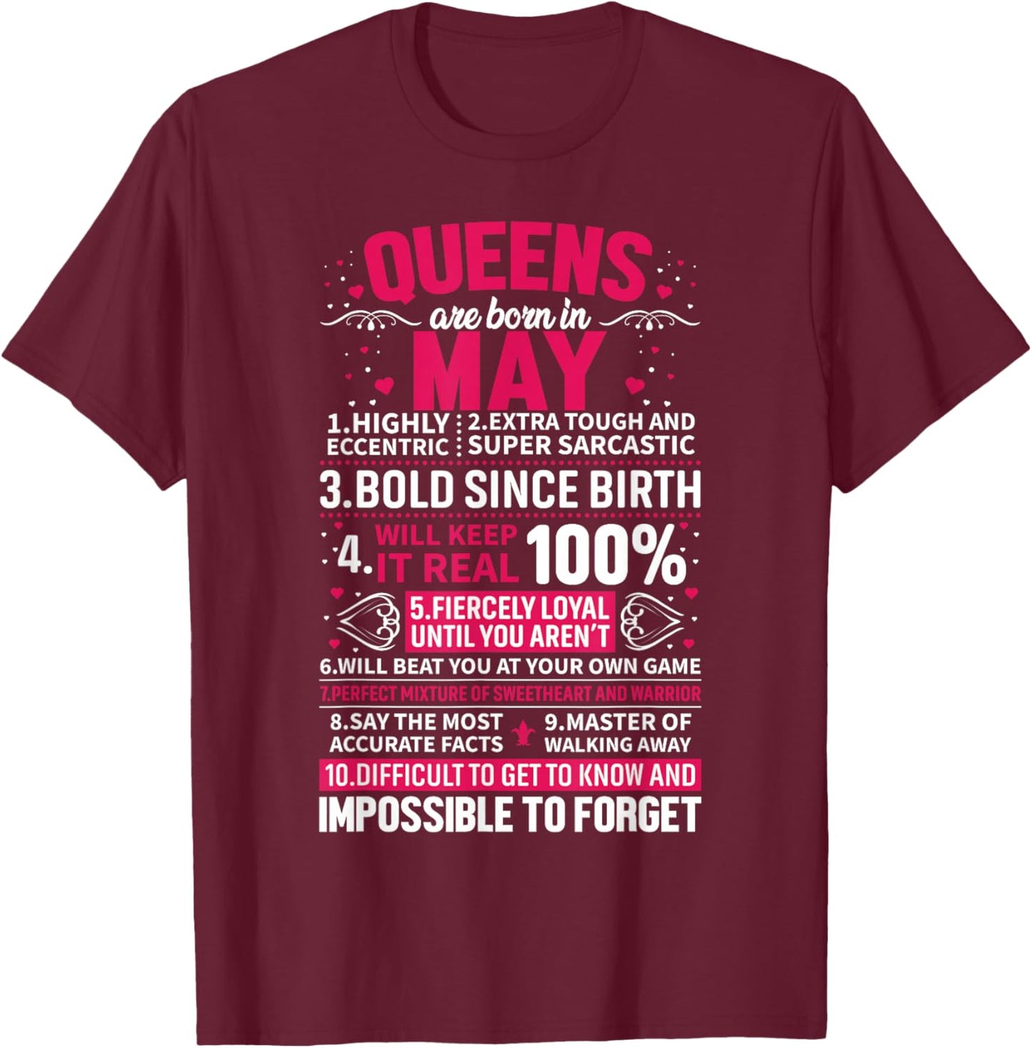 Queens Are Born in May T-Shirt - T-Shirt | Maroon