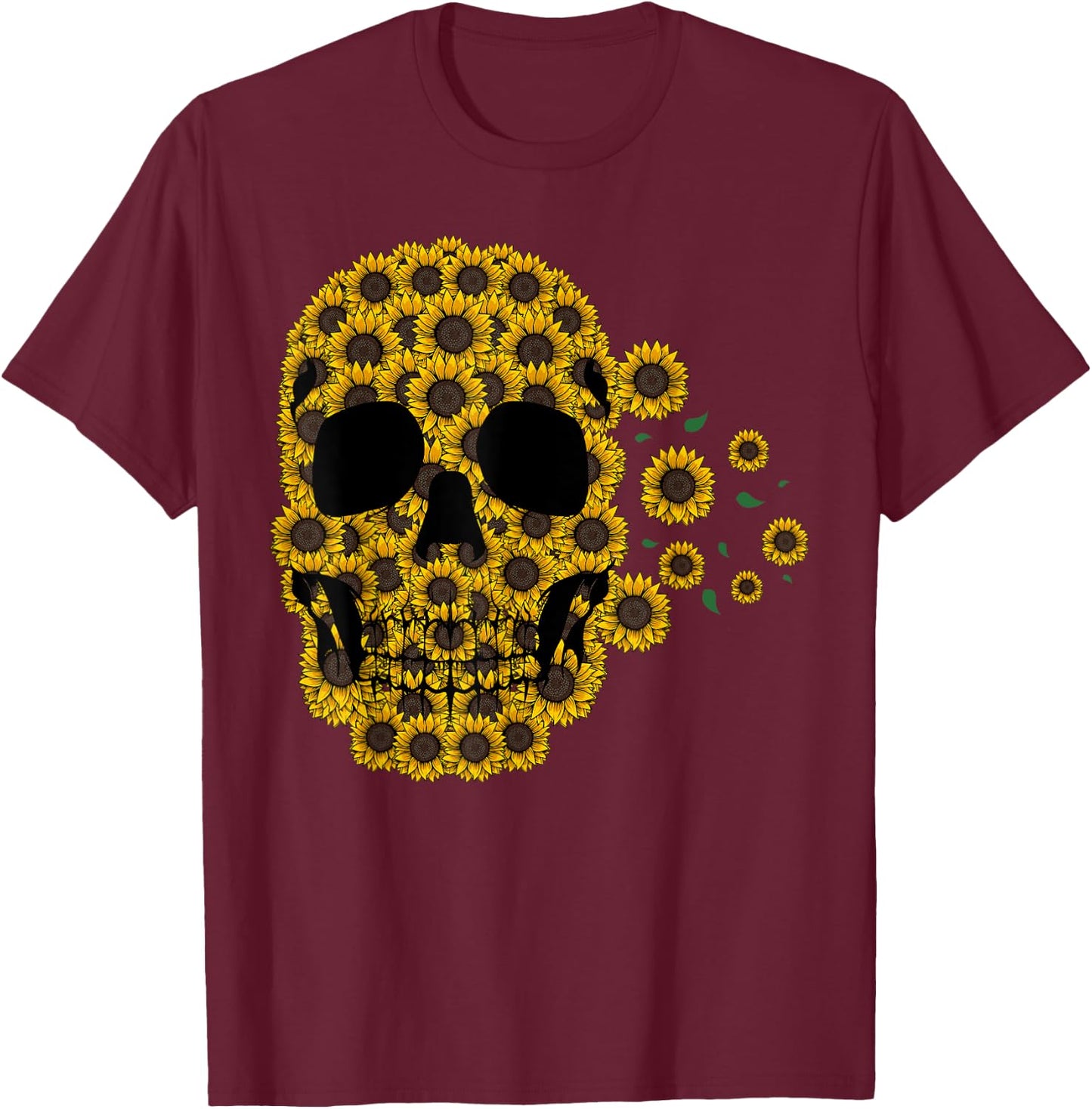 Sunflower Skull Lazy Halloween Costume Cute Skeleton T-Shirt - T-Shirt | Maroon