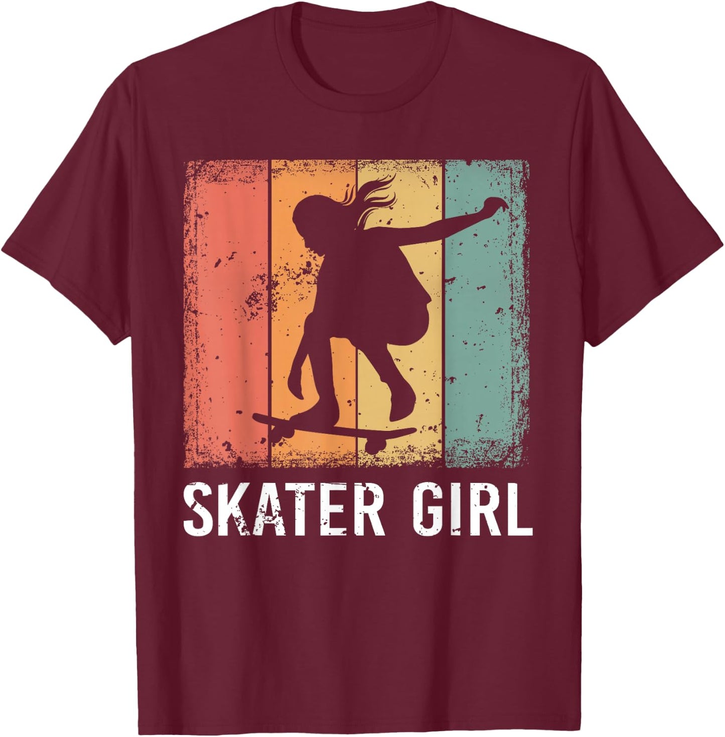 Cool Skater Art Women Girls Skateboarding Skateboard Skating T-Shirt - T-Shirt | Maroon