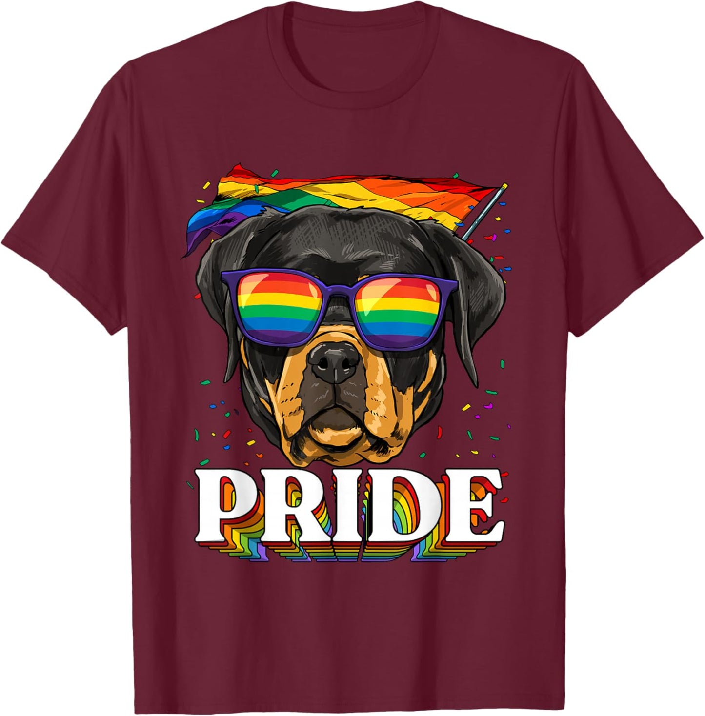 LGBT Rottweiler Gay Pride LGBTQ Rainbow Flag Sunglasses T-Shirt - T-Shirt | Maroon