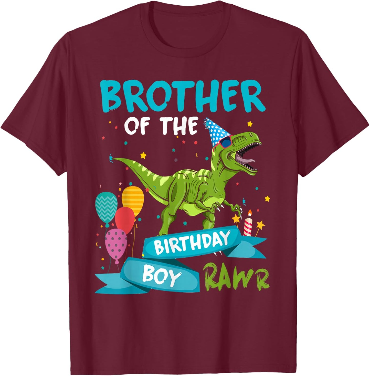 Brother of the Birthday Boy T-Rex Dinosaur Birthday Matching T-Shirt - T-Shirt | Maroon
