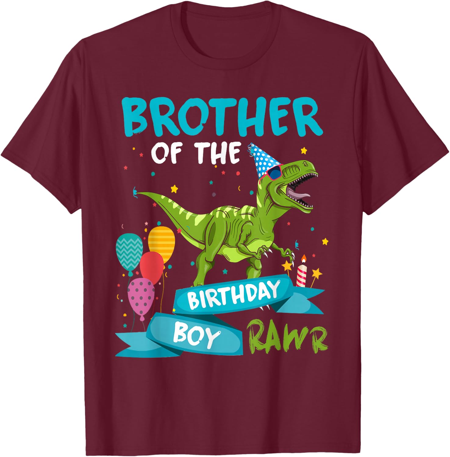 Brother of the Birthday Boy T-Rex Dinosaur Birthday Matching T-Shirt - T-Shirt | Maroon