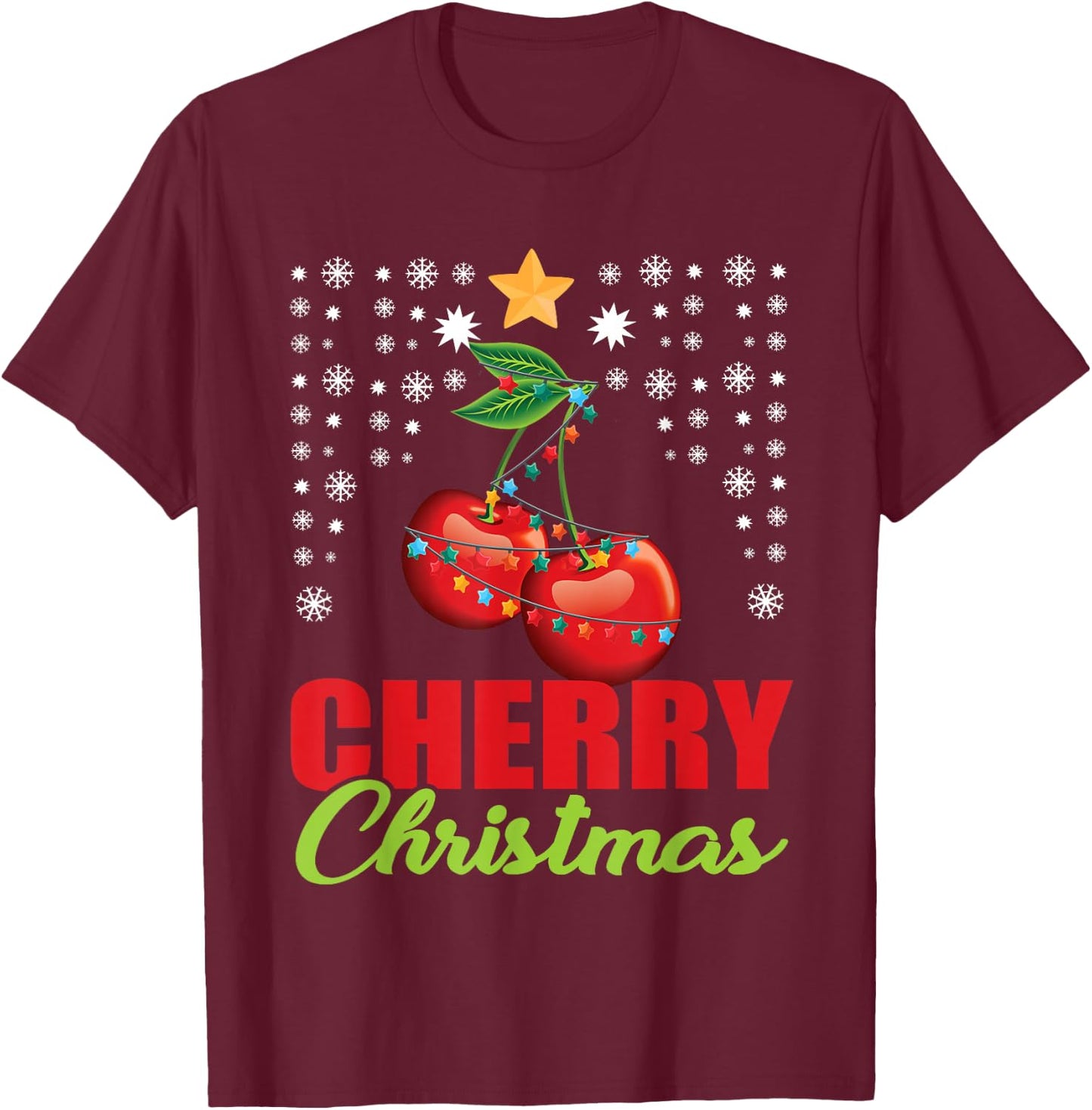 Great Cherrie Gifts Funny Fruit Lover Gift -Adults, Kids Black Modern Classic Christmas Cherry Small T-Shirt - T-Shirt | Maroon