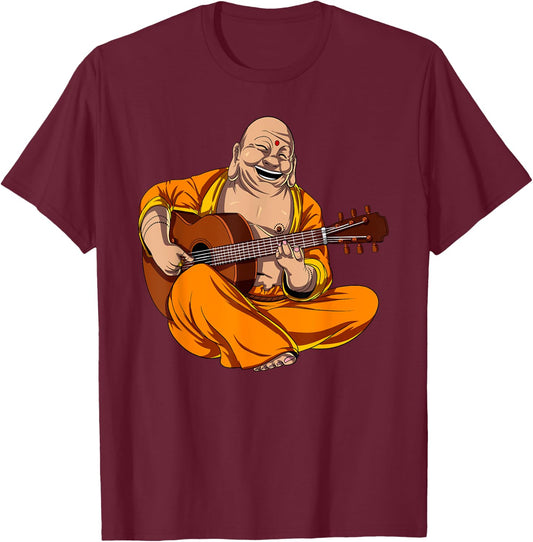 Buddha Playing Guitar Zen Yoga Meditation Funny Namaste T-Shirt - T-Shirt | Maroon