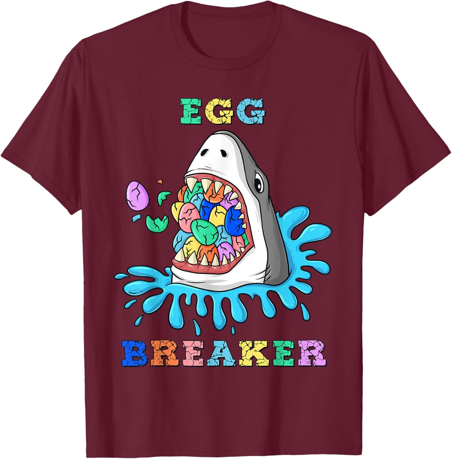 Egg Breaker Shark Easter Funny Boys Girls Kids T-Shirt - T-Shirt | Maroon