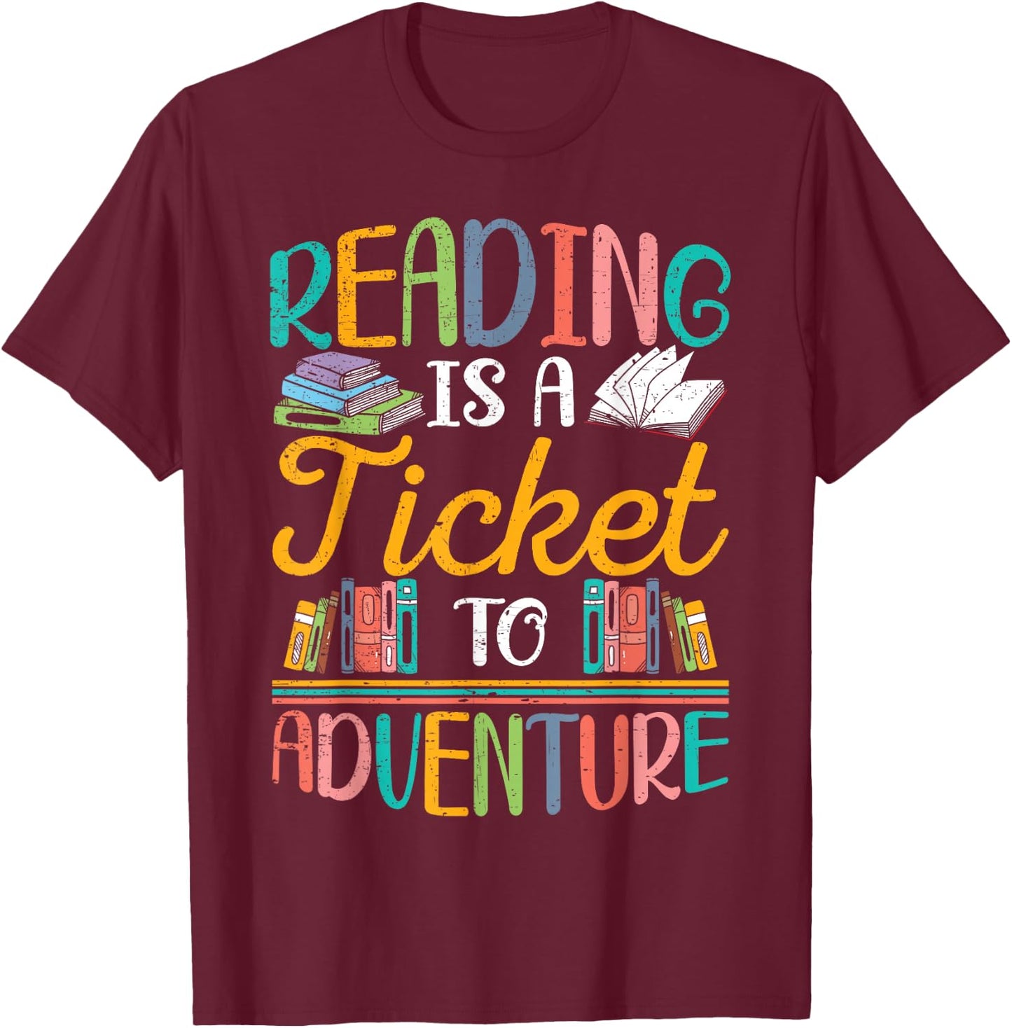 Reading Adventure Library Student Teacher Book Lovers T-Shirt - T-Shirt | Maroon