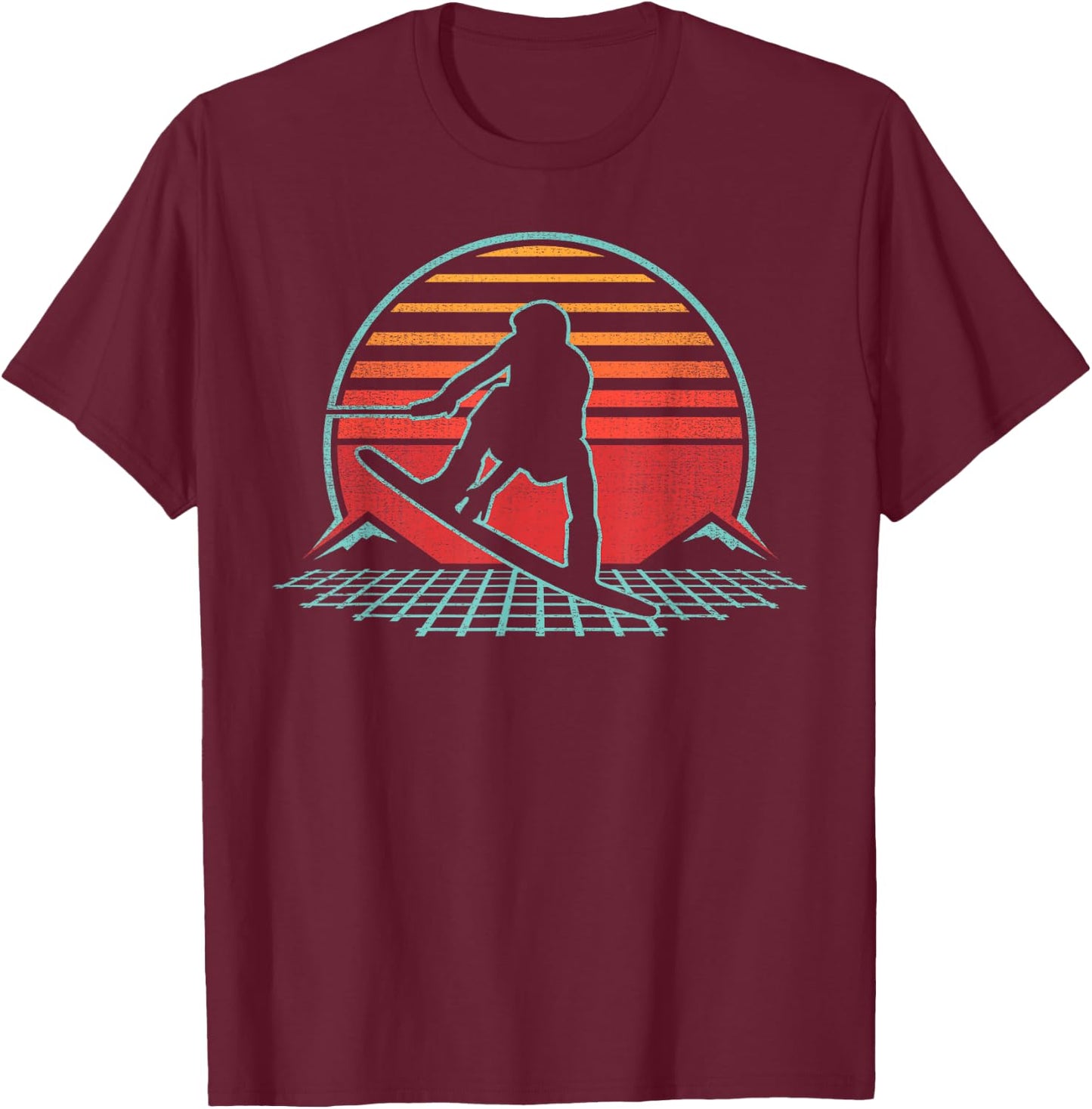 Wakeboard Retro Vintage 80s Style Wakeboarding Gift T-Shirt - T-Shirt | Maroon