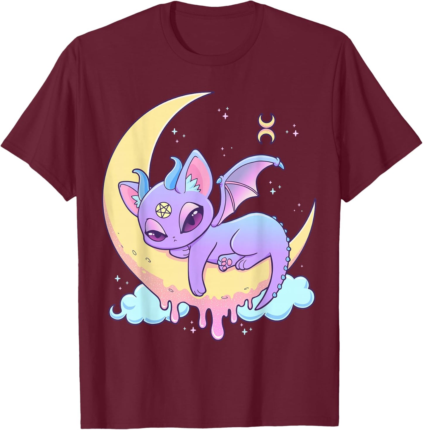 Pastel Goth Witchy Cat Cute Creepy Wiccan Cat Demon Menhera T-Shirt - T-Shirt | Maroon
