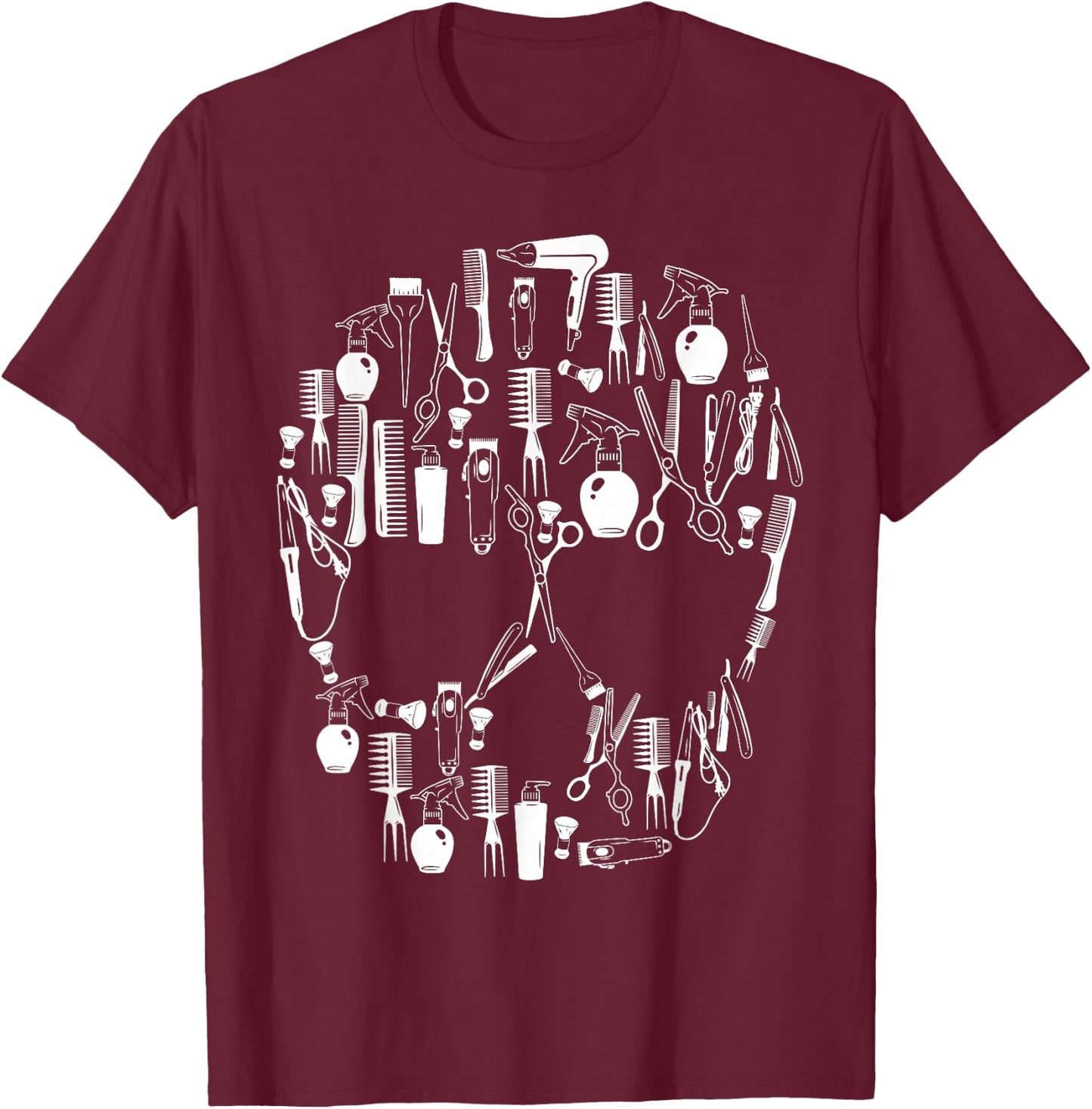 Barber Skull Gift Hairdresser Hair Stylist Hairdresser Salon T-Shirt - T-Shirt | Maroon