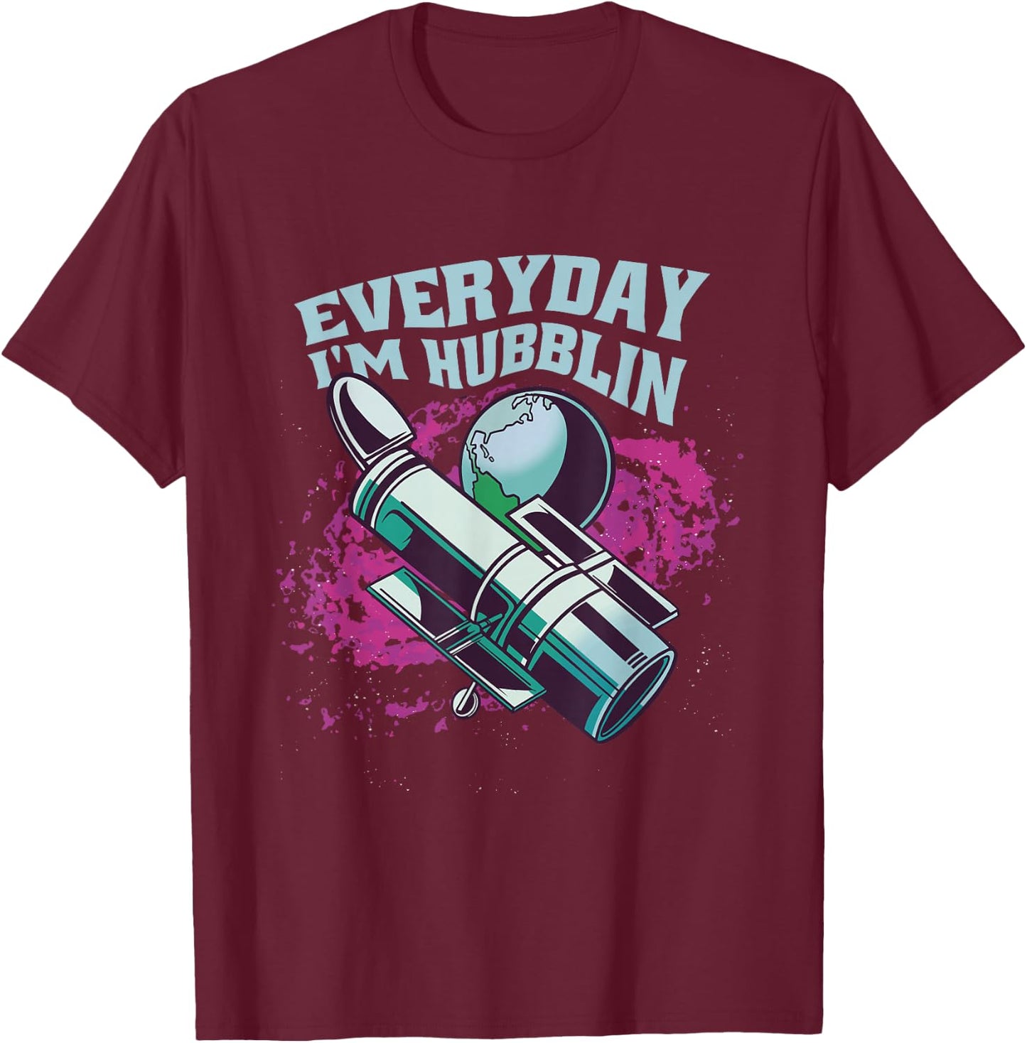 Funny Hubble Telescope Astronaut -Astral Cosmic Design Space T-Shirt - T-Shirt | Maroon