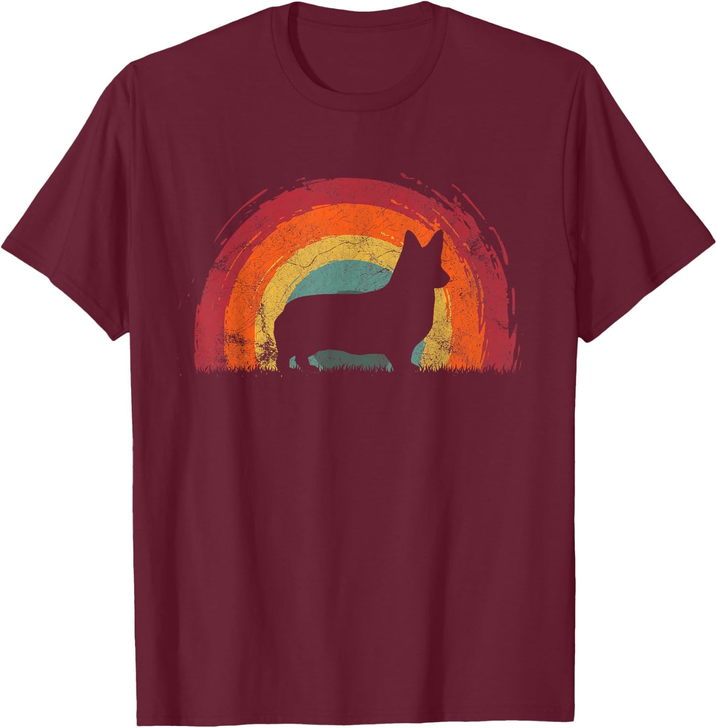 Dorgi Vintage Rainbow Dog Men Women T-Shirt - T-Shirt | Maroon