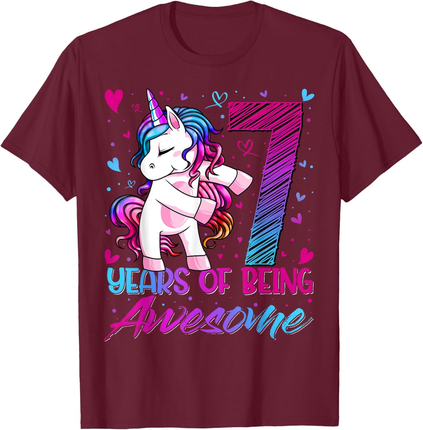 7 Year Old Gifts Unicorn Flossing 7th Birthday Girl Party T-Shirt - T-Shirt | Maroon
