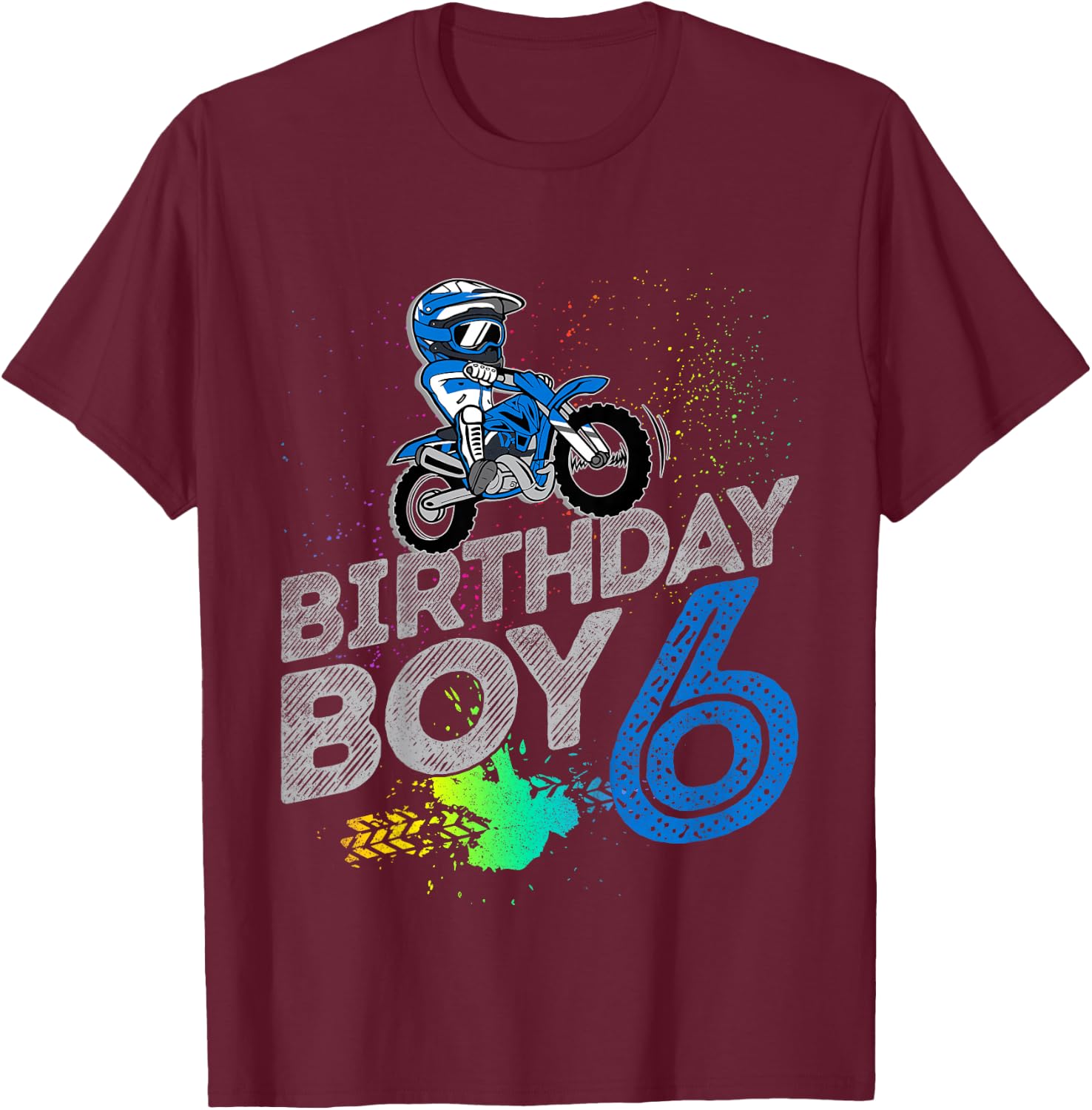 Kids Dirt Bike Rider 6 Years Old Motocross 6th Birthday Boy T-Shirt - T-Shirt | Maroon