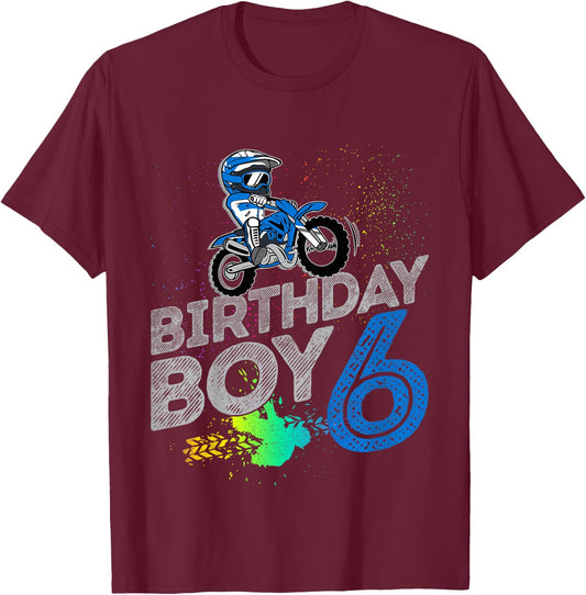 Kids Dirt Bike Rider 6 Years Old Motocross 6th Birthday Boy T-Shirt - T-Shirt | Maroon