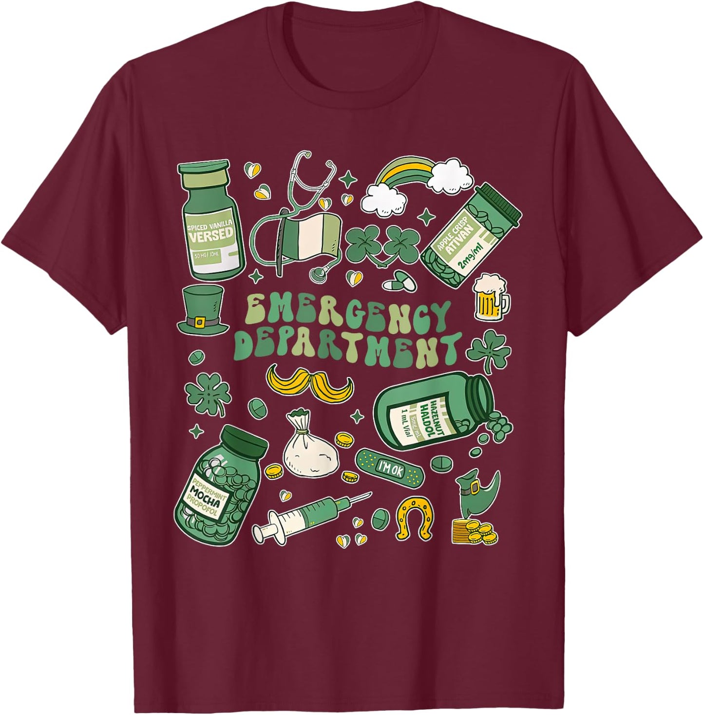 Emergency Department Nurse St. Patrick's Day ER ICU Nursing T-Shirt - T-Shirt | Maroon