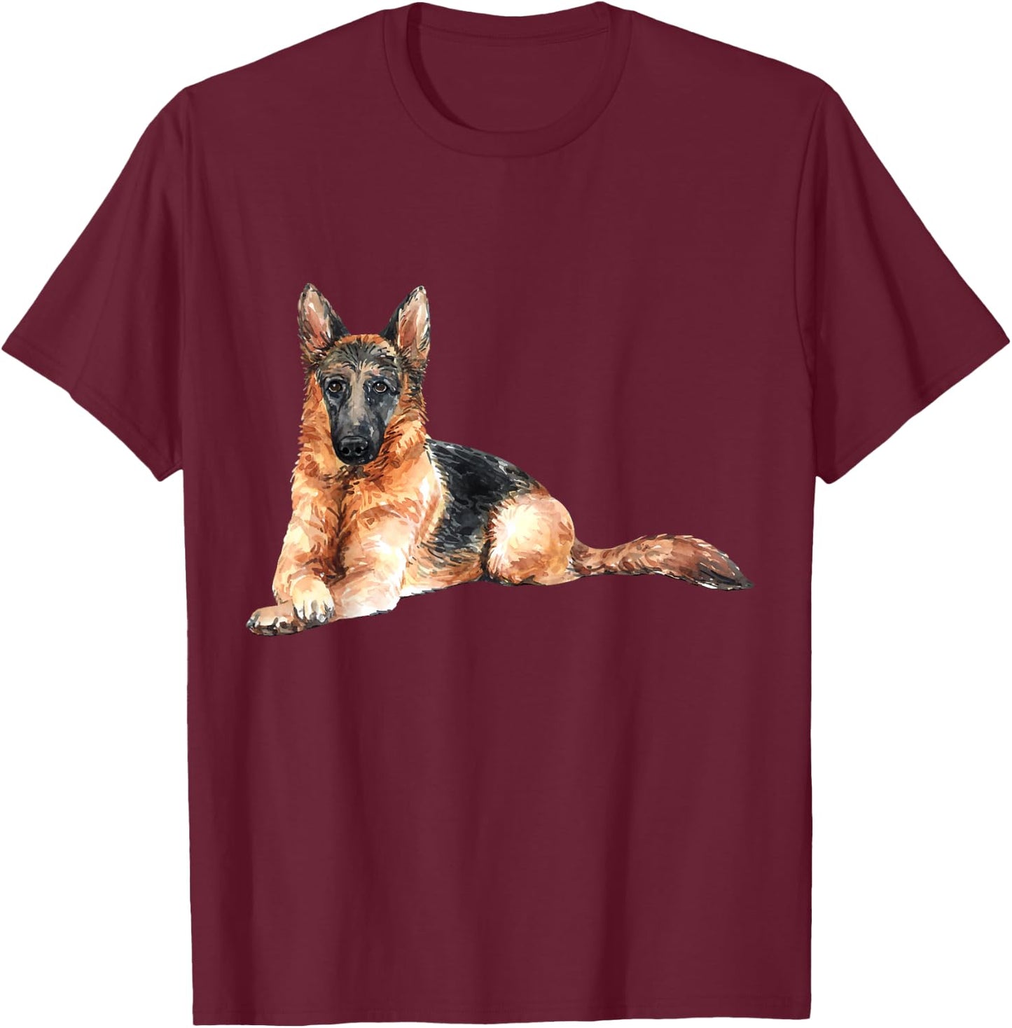 German Shepherd Watercolour for Dog Owners T-Shirt - T-Shirt | Maroon