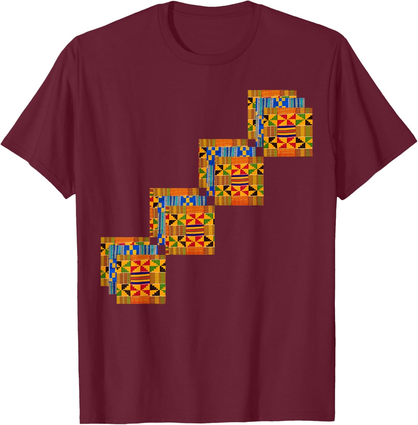 Traditional African Dashiki, Kente inspired Illustration T-Shirt - T-Shirt | Maroon