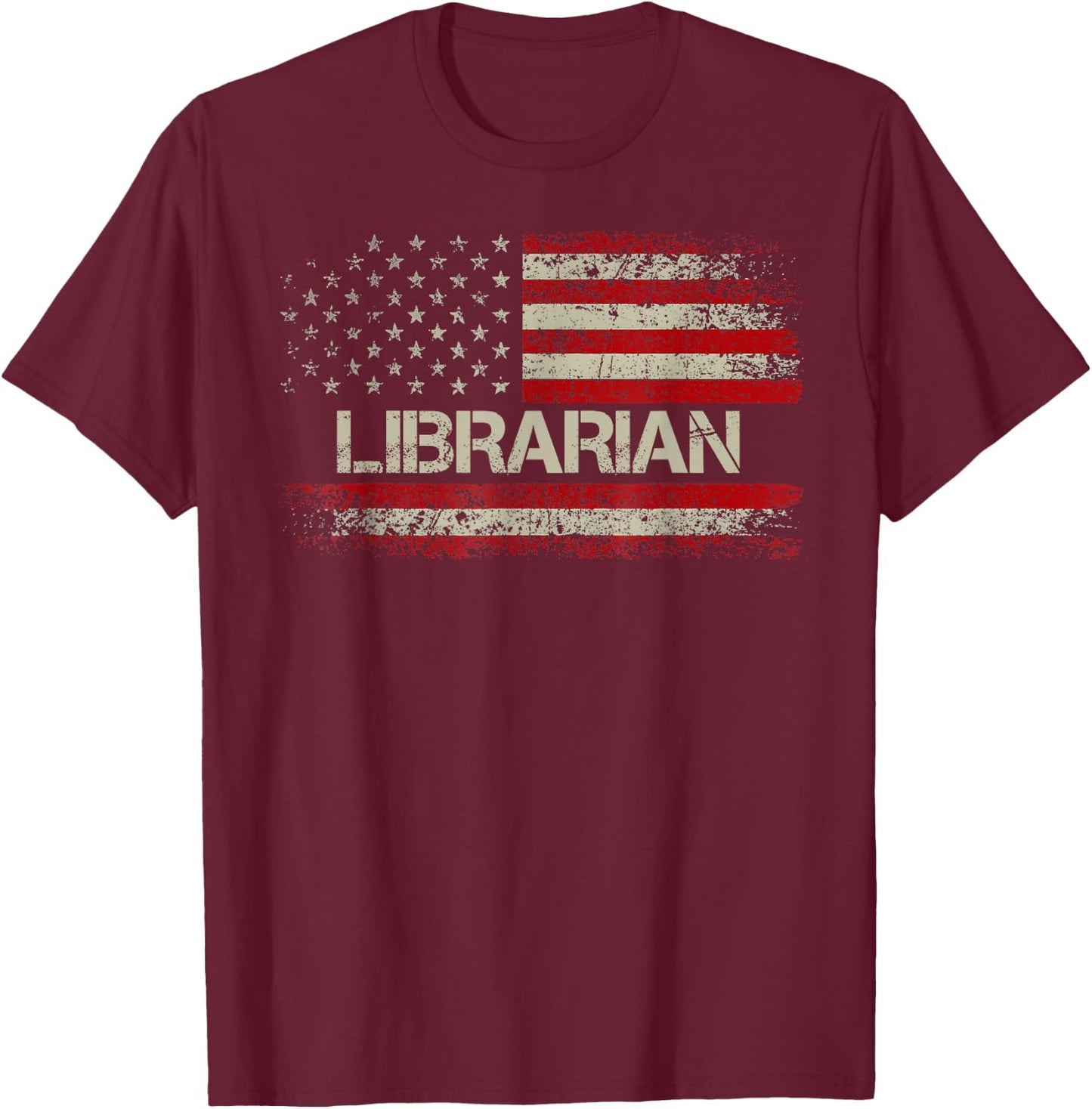 Librarian - Vintage American Flag US Patriotic Librarian T-Shirt - T-Shirt | Maroon