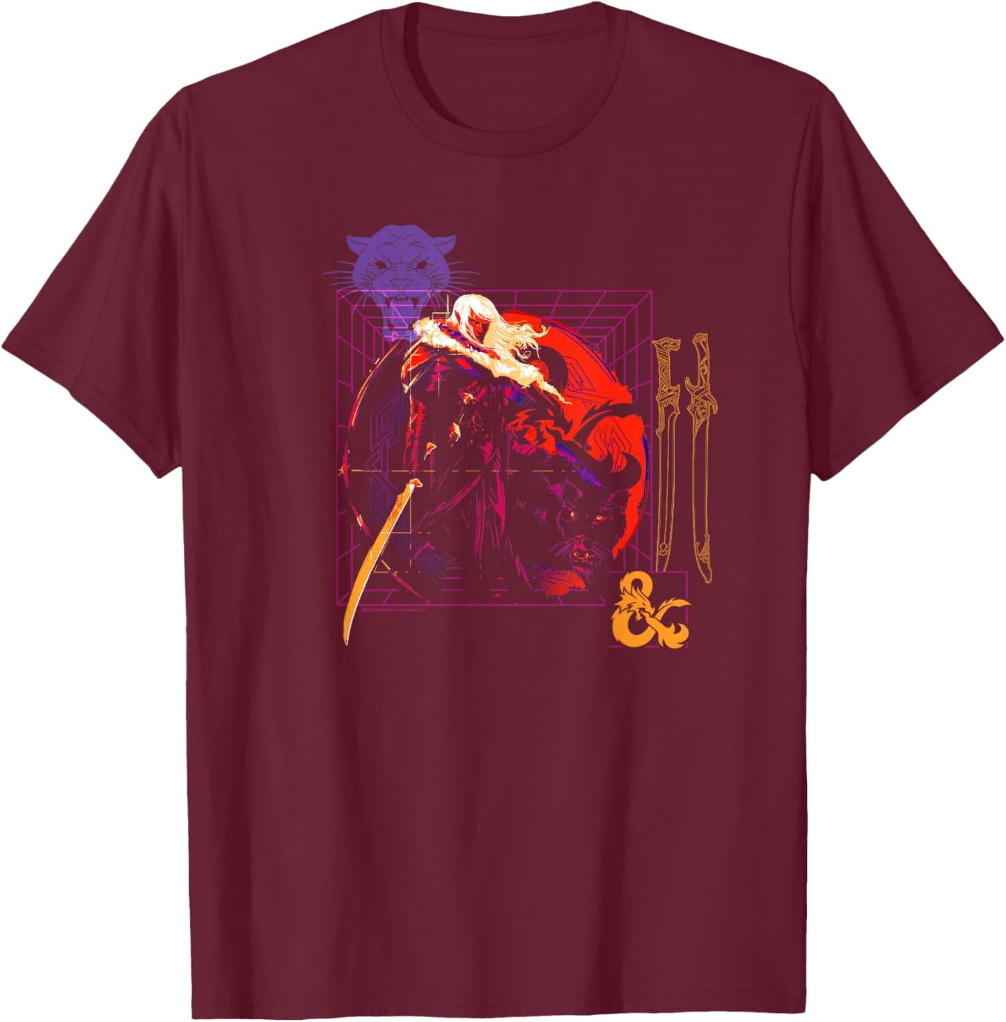 Dungeons & Dragons Drizzt Do'Urden Technical Weapons Grid T-Shirt - T-Shirt | Maroon